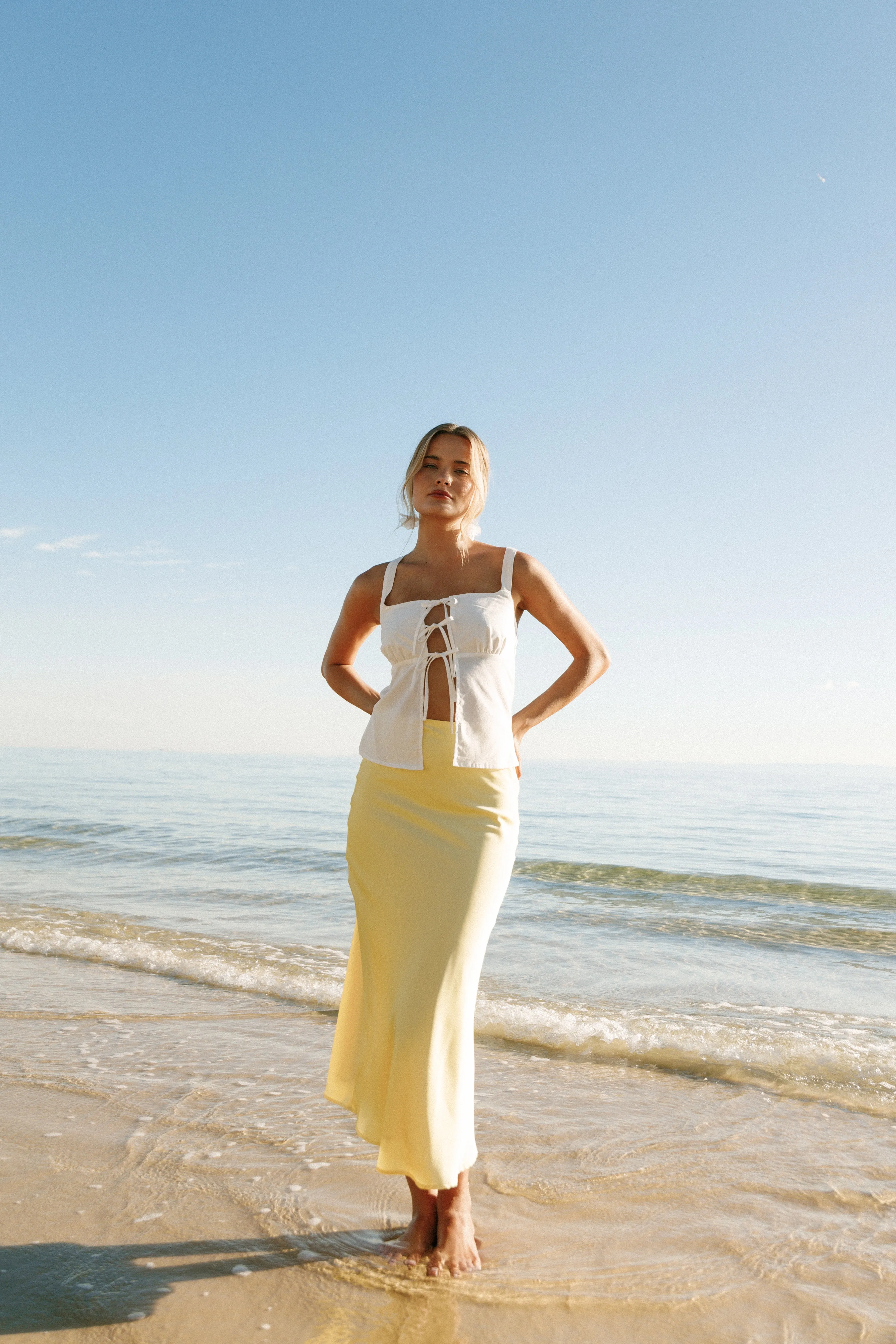 Nellie Satin Midi Skirt - Honeysuckle Yellow sold by Petal & Pup