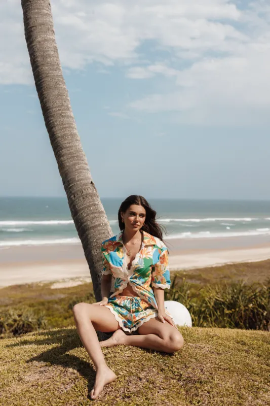 Harriet Button Down Top - Malta Print sold by Petal & Pup