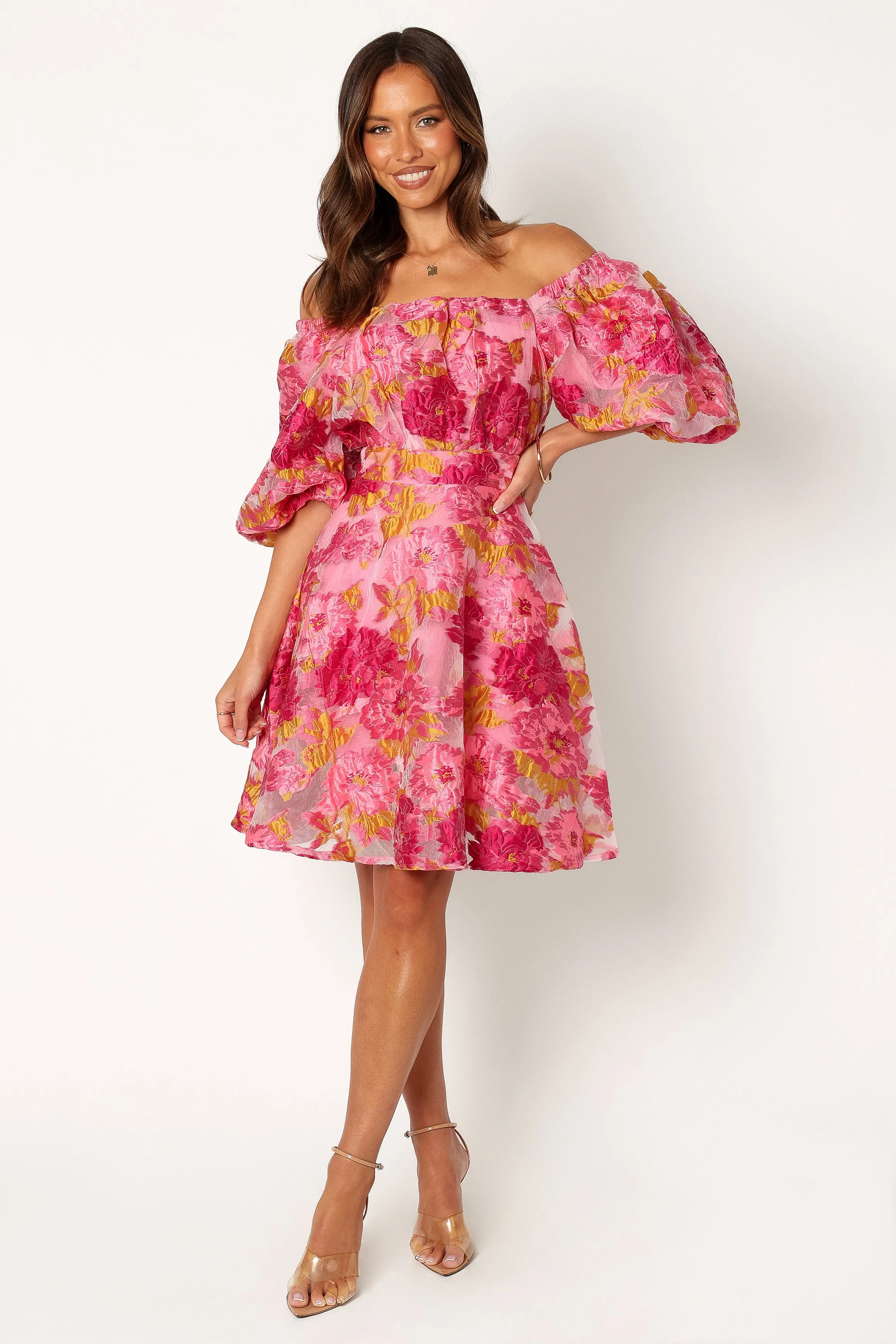 Faye Off Shoulder Mini Dress - Pink Floral sold by Petal & Pup product image thumbnail 5