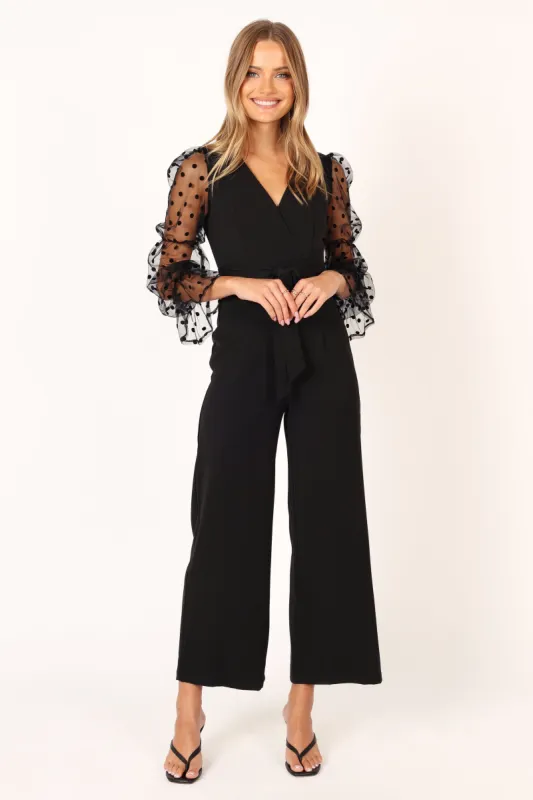 Tamika Mesh Sleeve Jumpsuit - Black sold by Petal & Pup