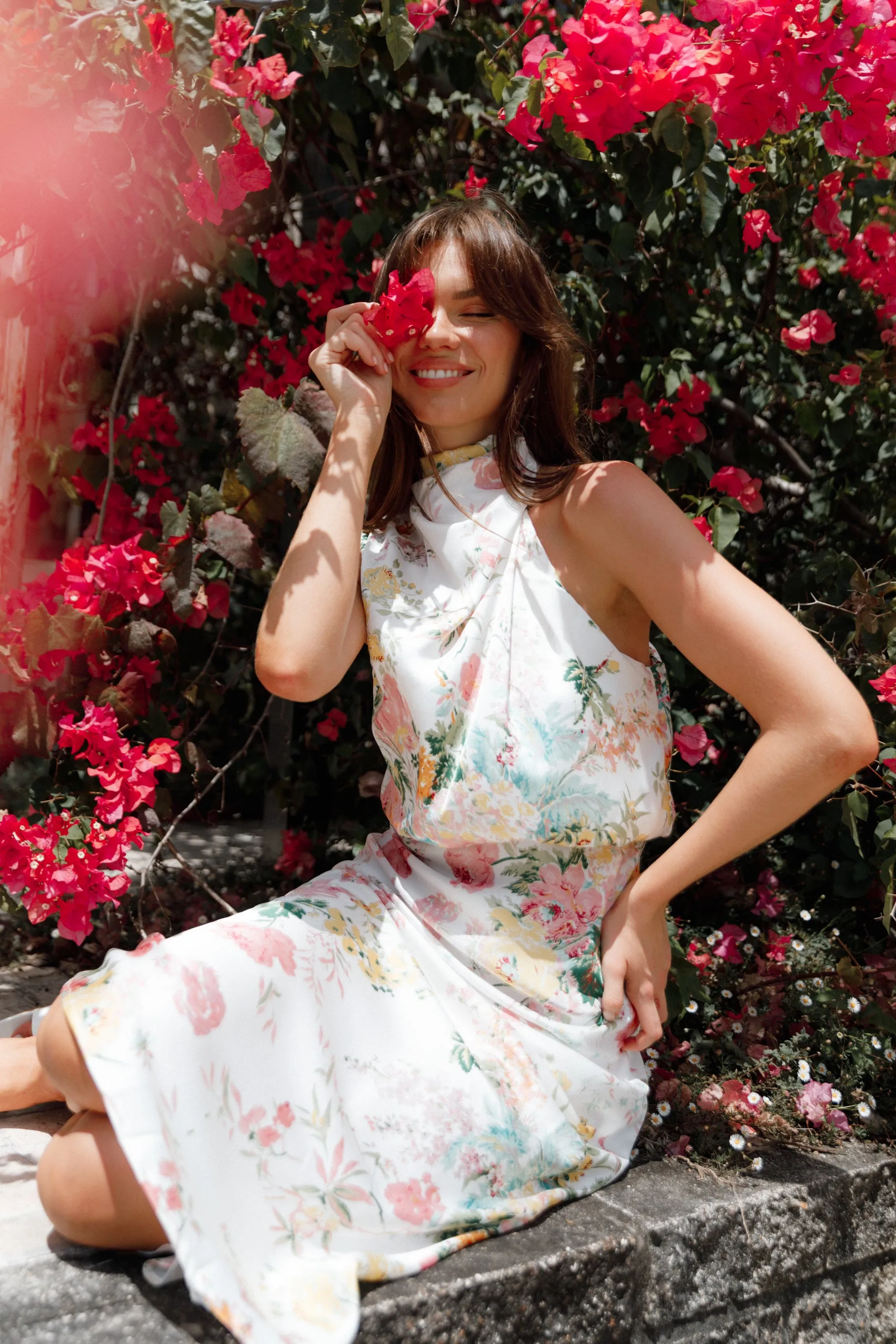 Anabelle Halter Neck Midi Dress - White Floral sold by Petal & Pup product image thumbnail 2