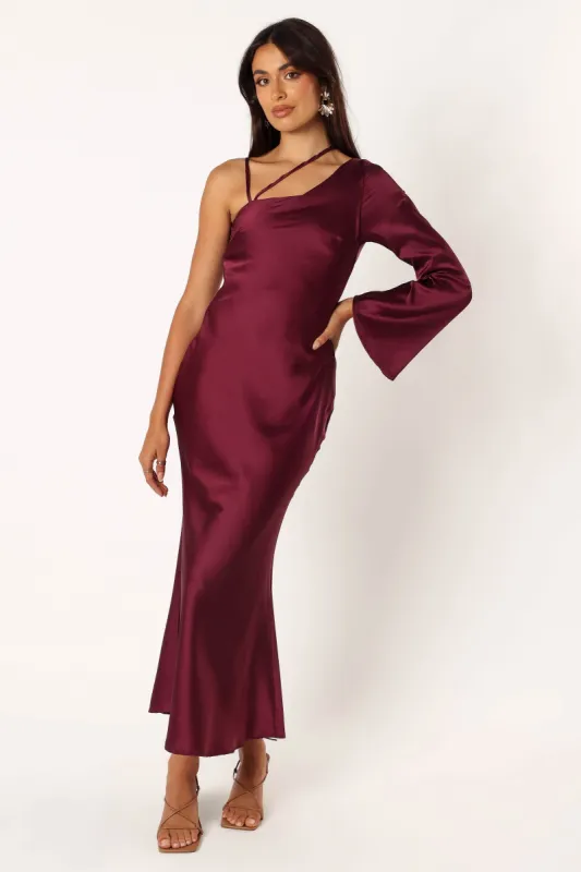 Moly One Shoulder Midi Dress - Wine sold by Petal & Pup