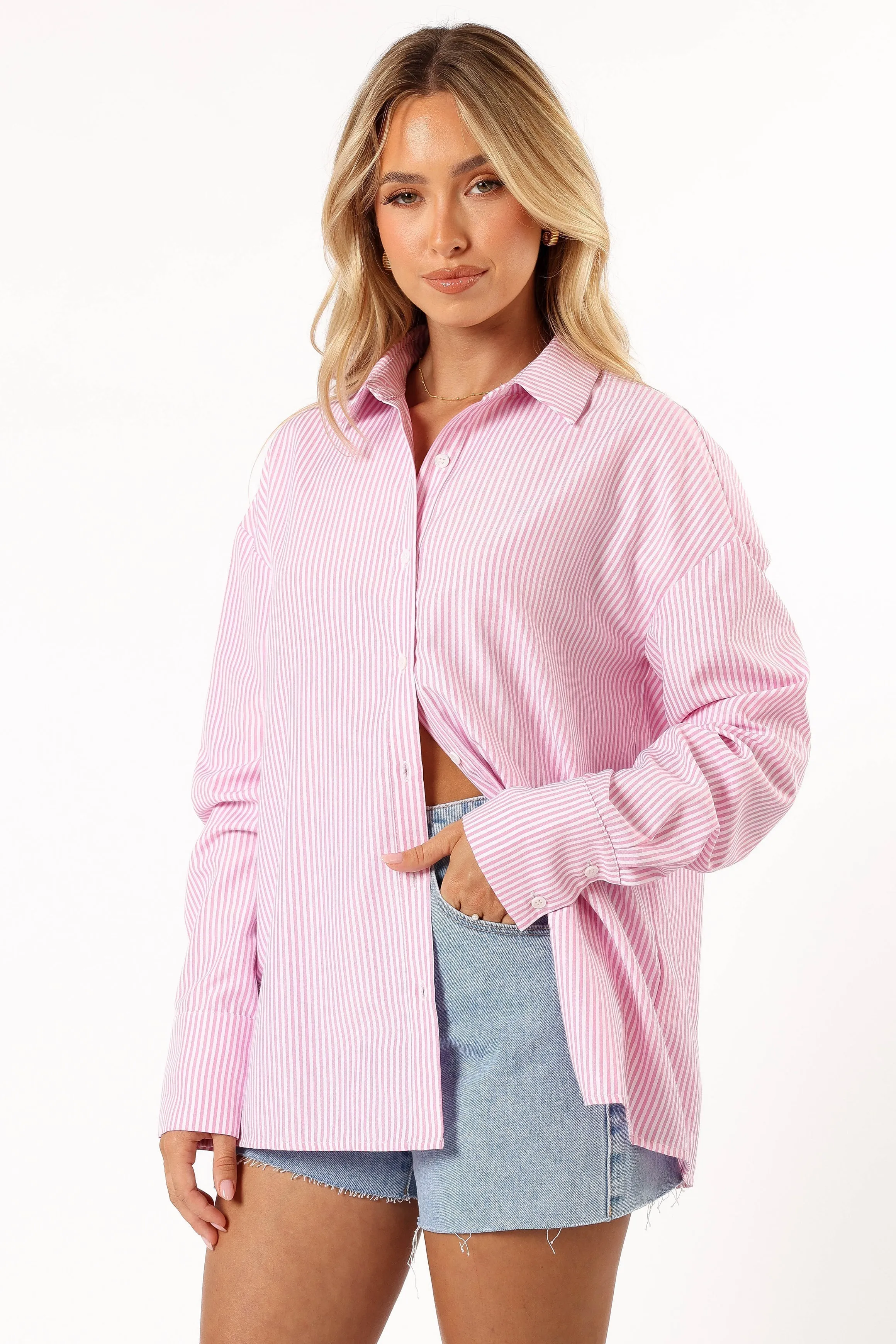 Murphy Button Up Long Sleeve Top - Pink Stripe sold by Petal & Pup product image thumbnail 4