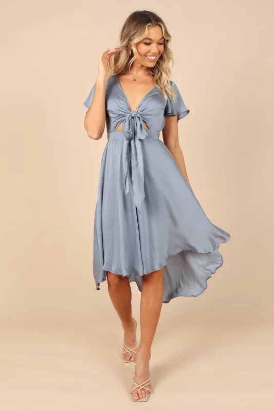 Amanda Hi Lo Tie Front Dress - Blue sold by Petal & Pup