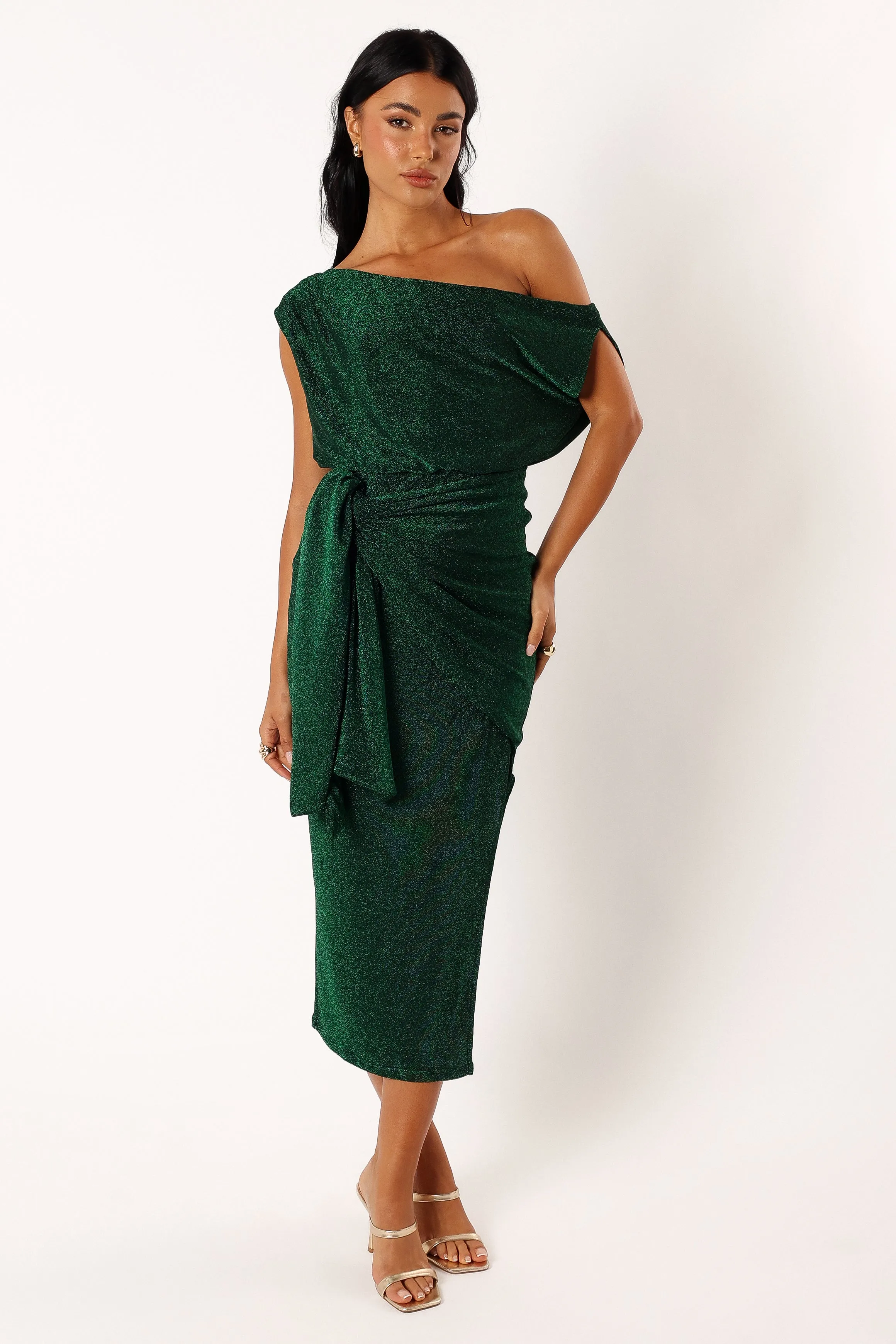 Santiago Off Shoulder Midi Dress - Emerald sold by Petal & Pup