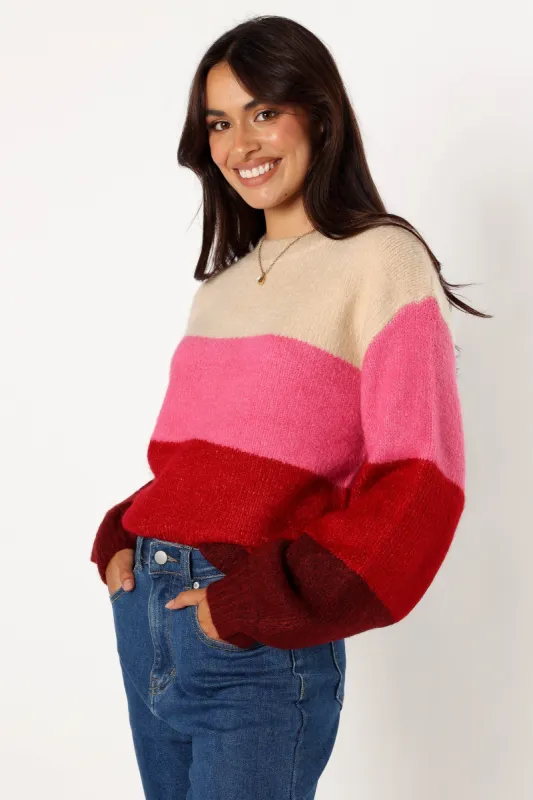 Giovanna Crewneck Multi Stripe Knit Sweater - Berry sold by Petal & Pup