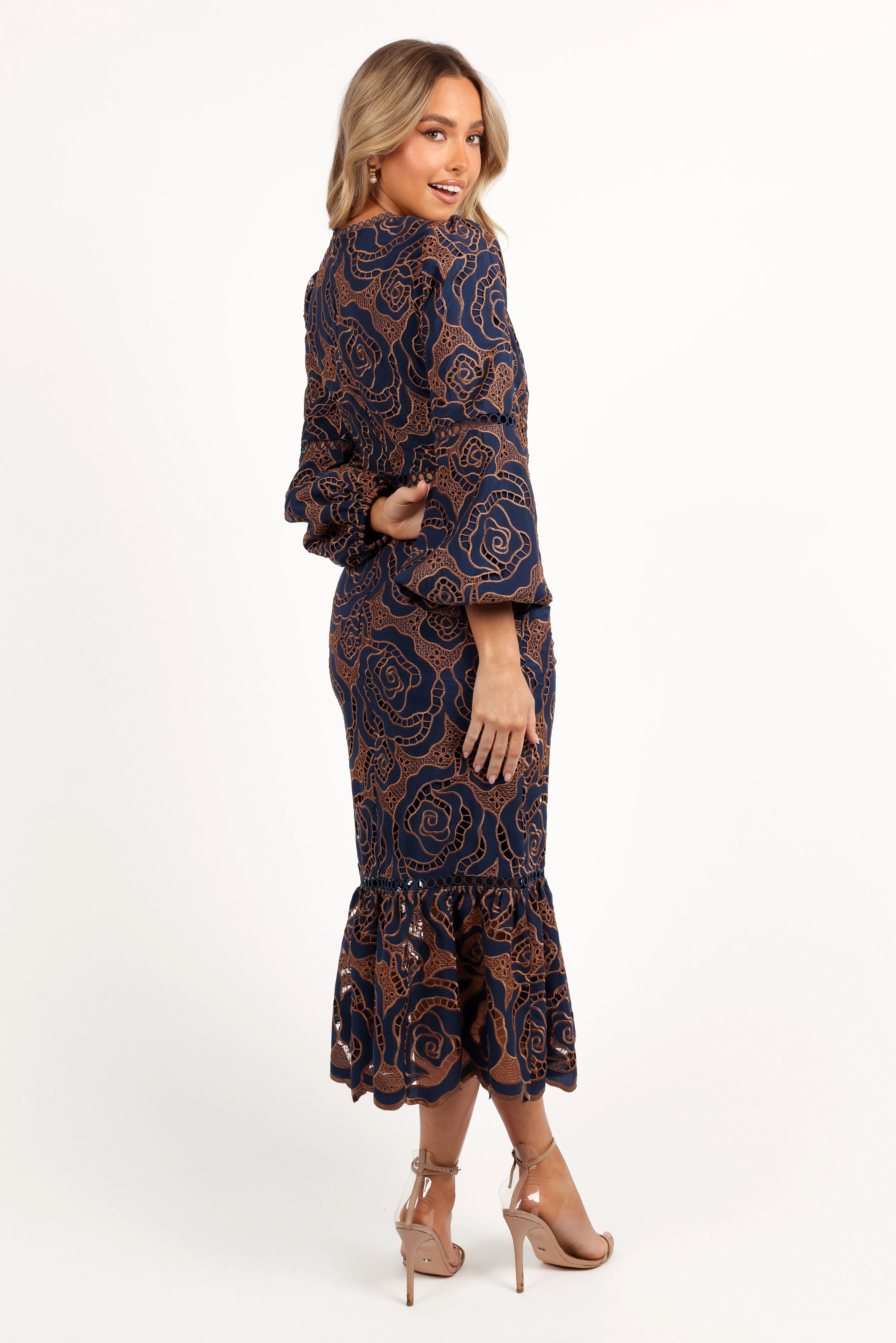 Pierre Long Sleeve Lace Maxi Dress - Navy sold by Petal & Pup product image thumbnail 4