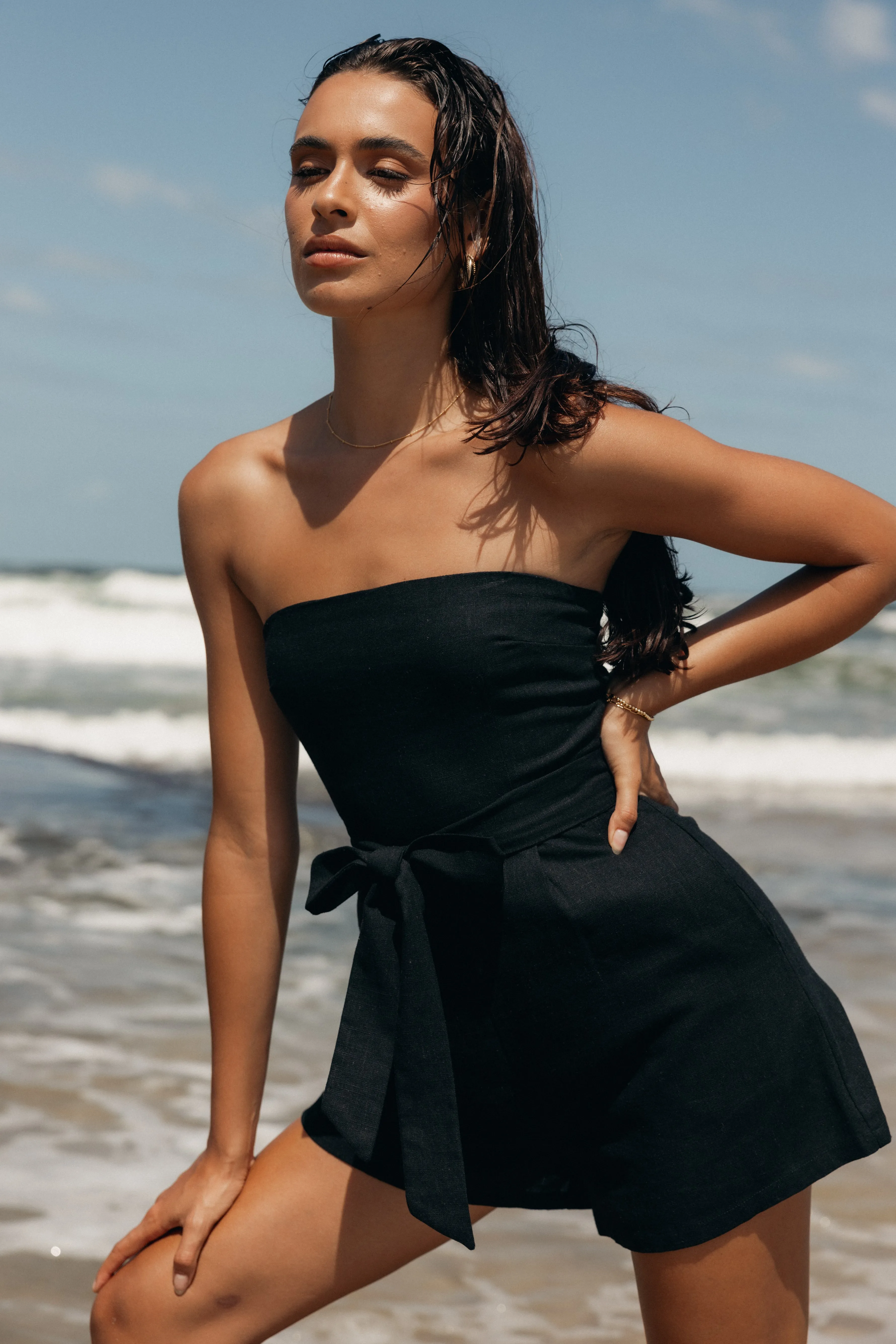 Christie Strapless Romper - Black sold by Petal & Pup