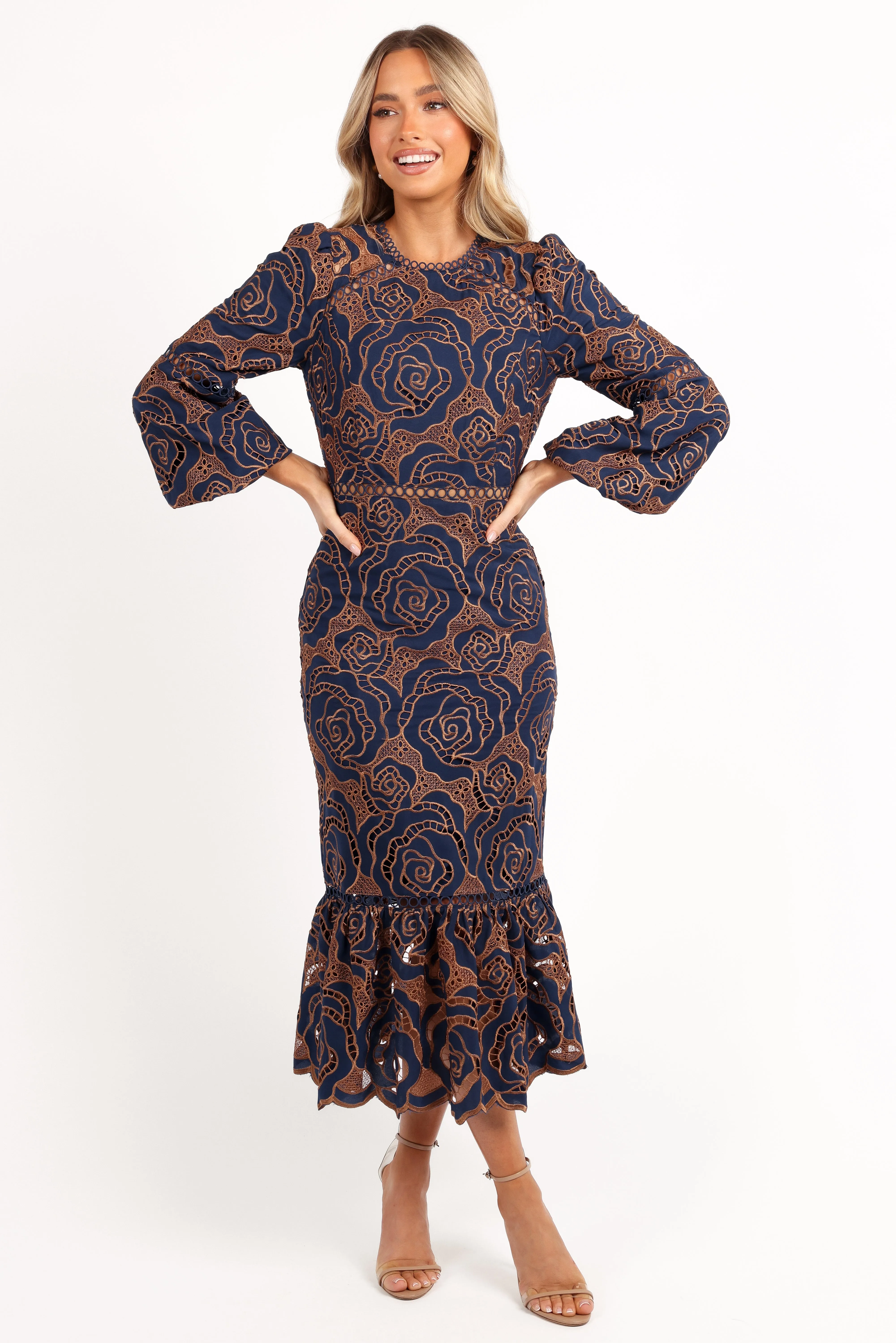 Pierre Long Sleeve Lace Maxi Dress - Navy sold by Petal & Pup