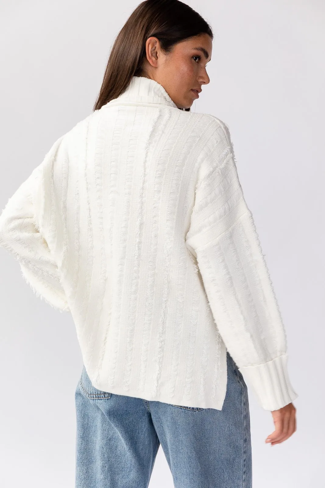 Dana Turtleneck Fringe Knit Sweater - White sold by Petal & Pup product image thumbnail 3