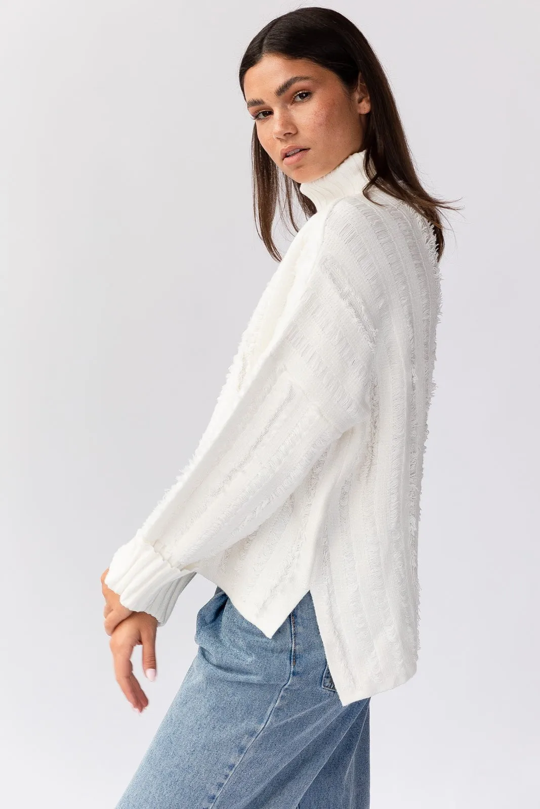 Dana Turtleneck Fringe Knit Sweater - White sold by Petal & Pup product image thumbnail 2