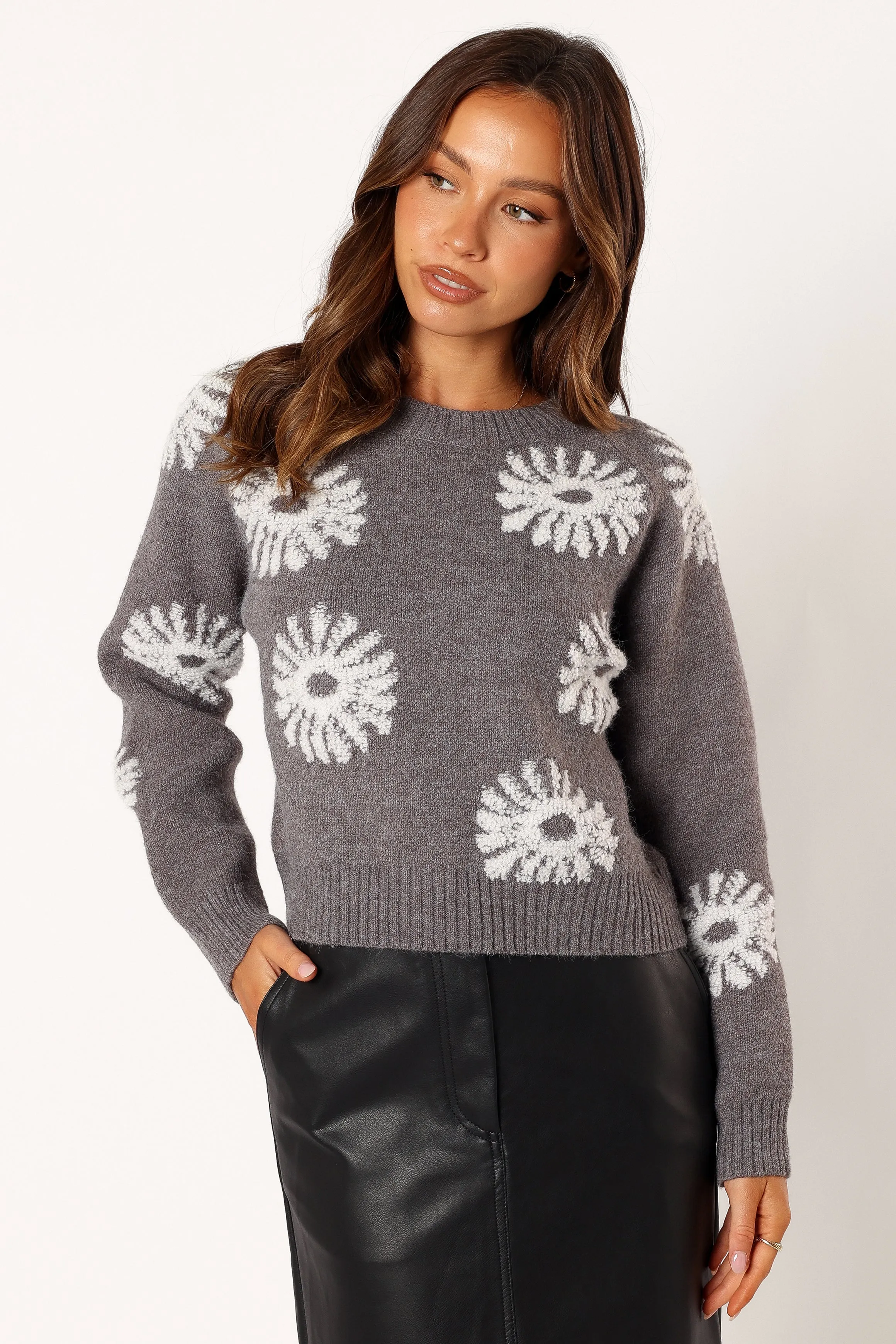 Chandler Knit Sweater - Grey White sold by Petal & Pup