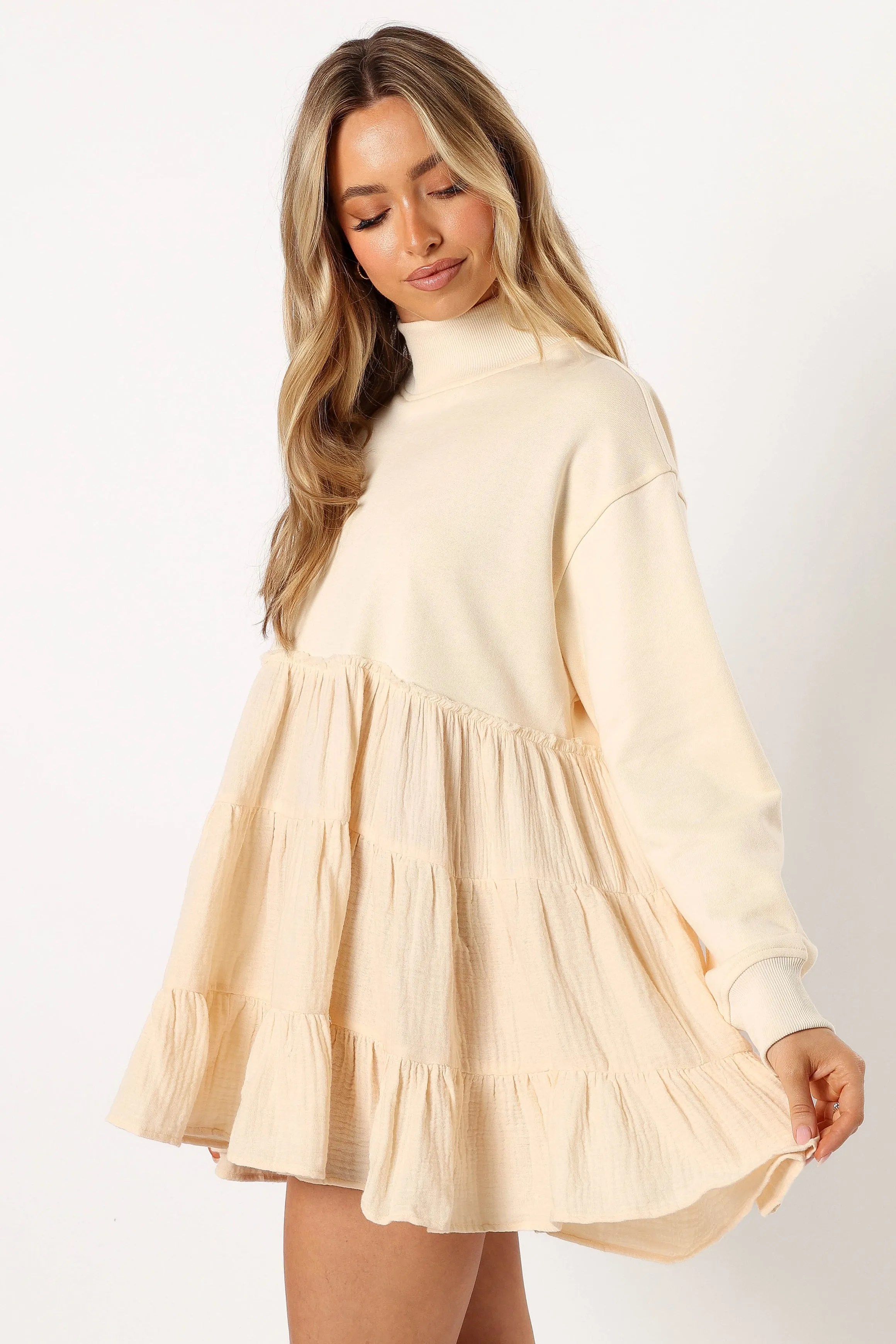 Minia Long Sleeve Mini Dress - Cream sold by Petal & Pup product image thumbnail 4