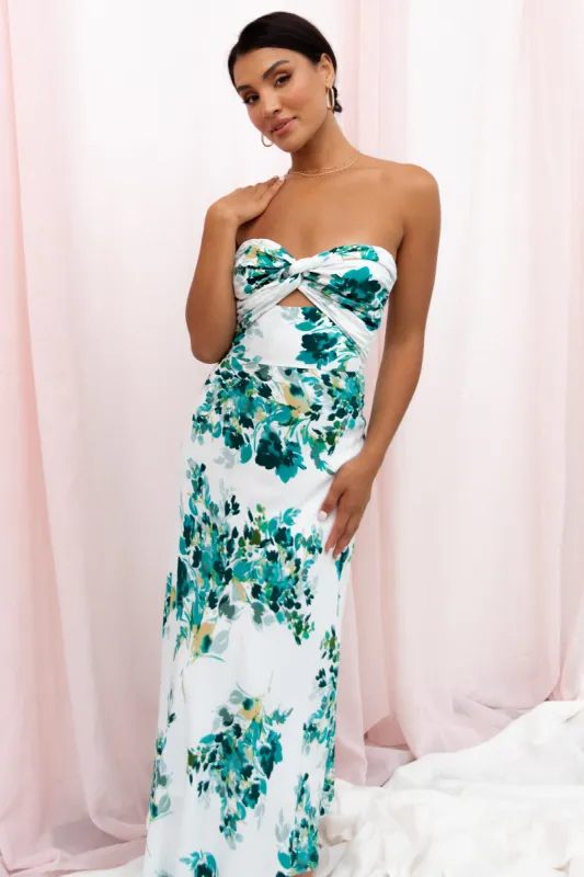 Teagan Strapless Midi Dress - Green Floral sold by Petal & Pup