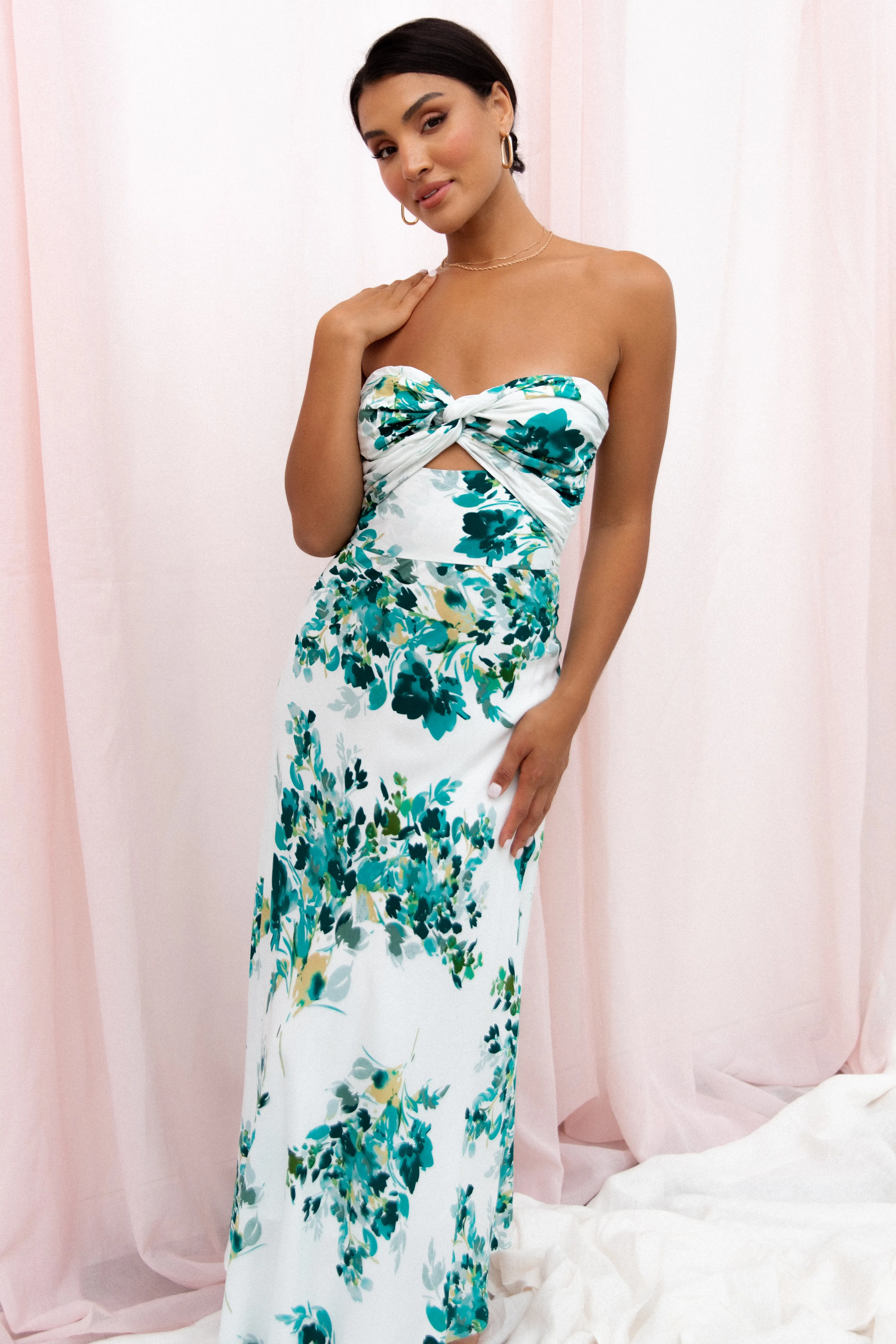 Teagan Strapless Midi Dress - Green Floral sold by Petal & Pup product image thumbnail 2