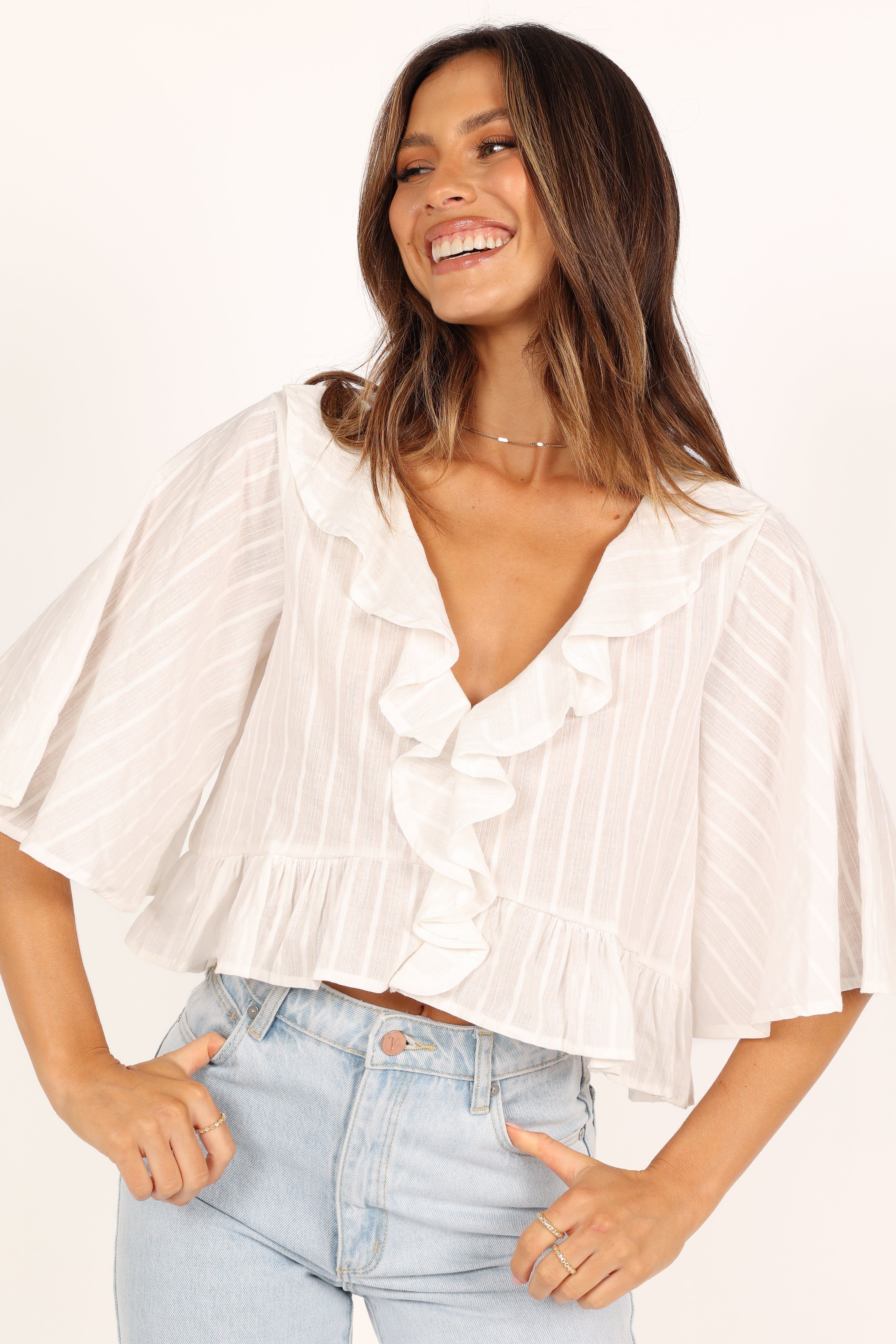 Sheridan Cropped Ruffle Top - White sold by Petal & Pup product image thumbnail 4