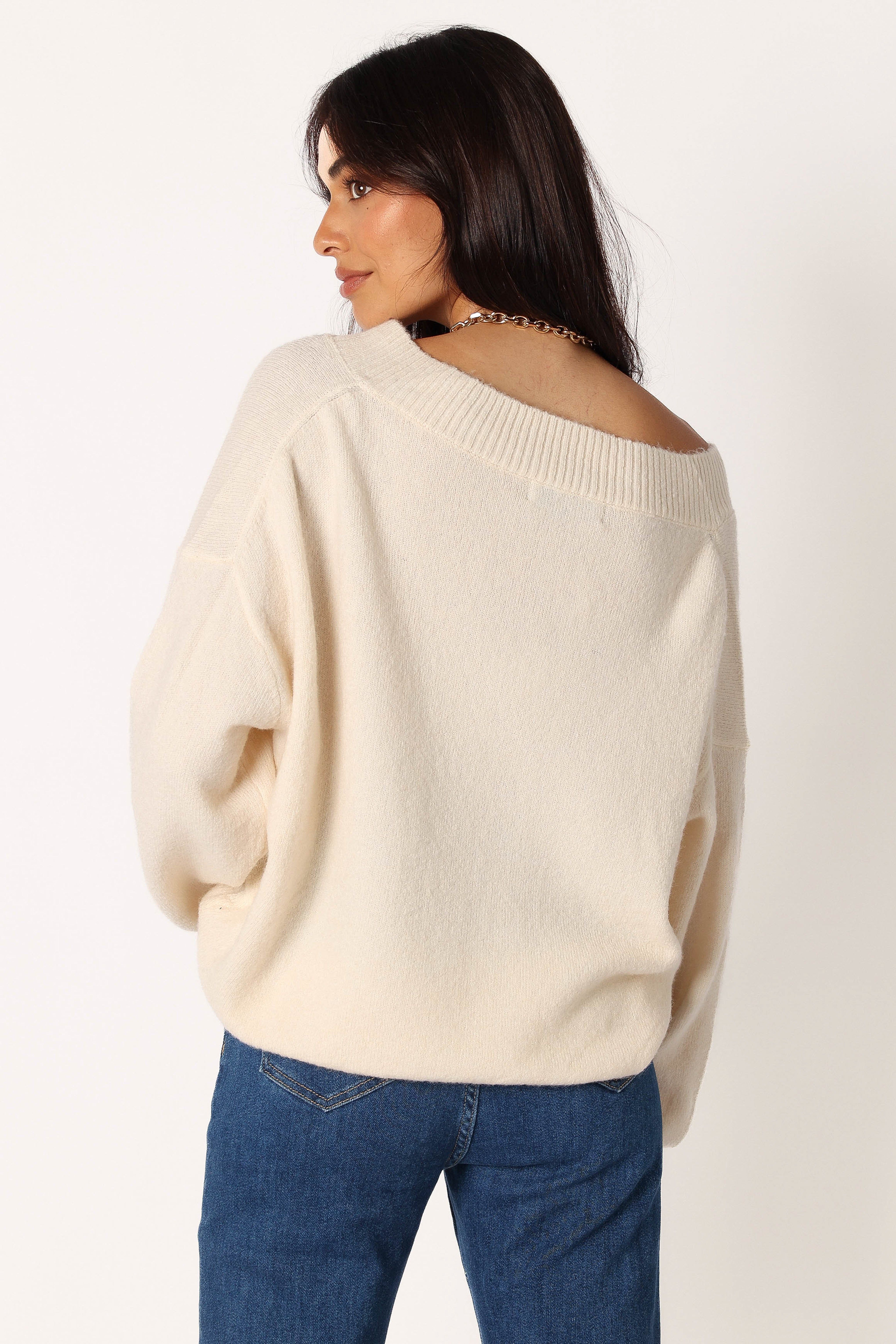 Palmer Vneck Knit Sweater - Cream sold by Petal & Pup product image thumbnail 3