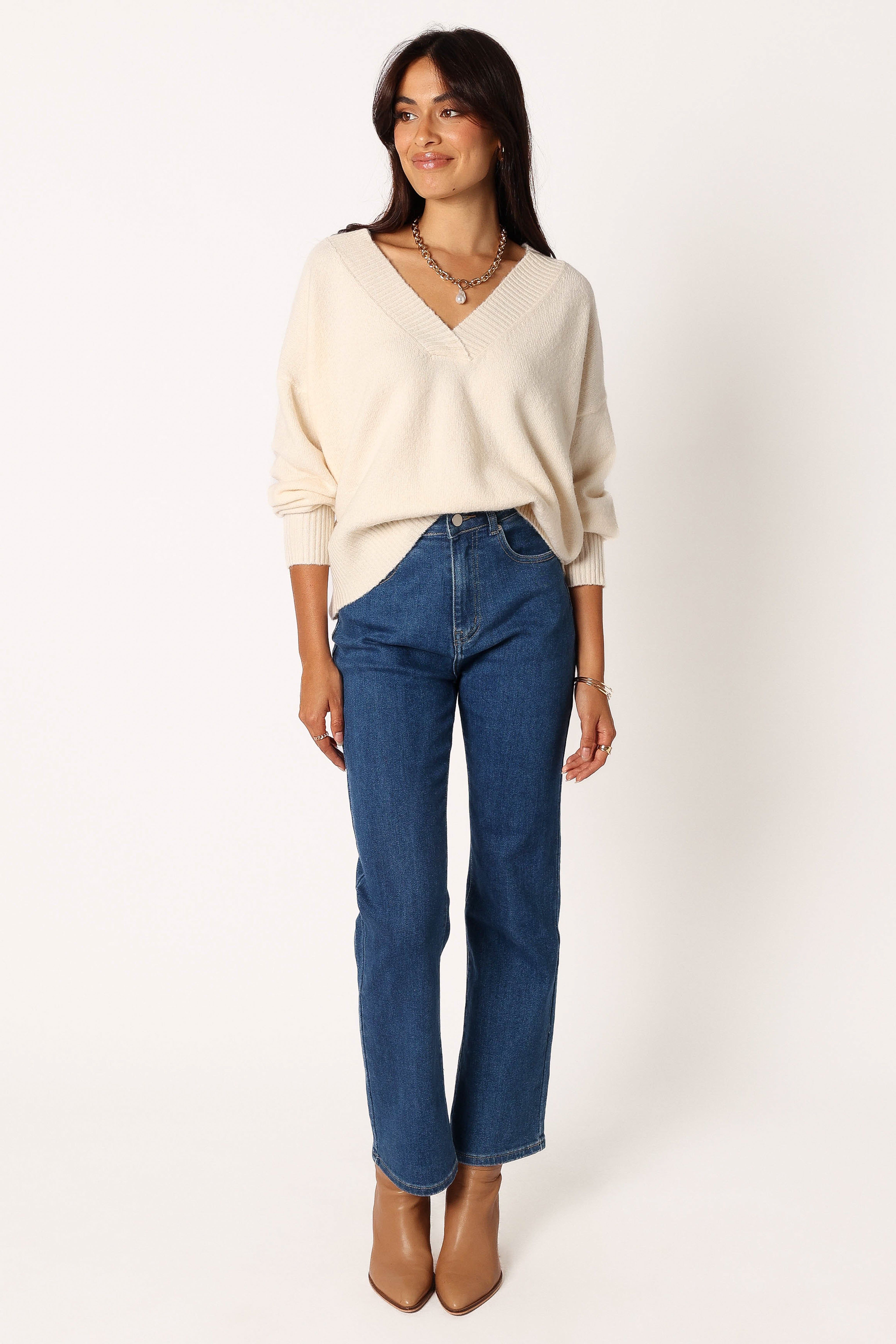 Palmer Vneck Knit Sweater - Cream sold by Petal & Pup product image thumbnail 5