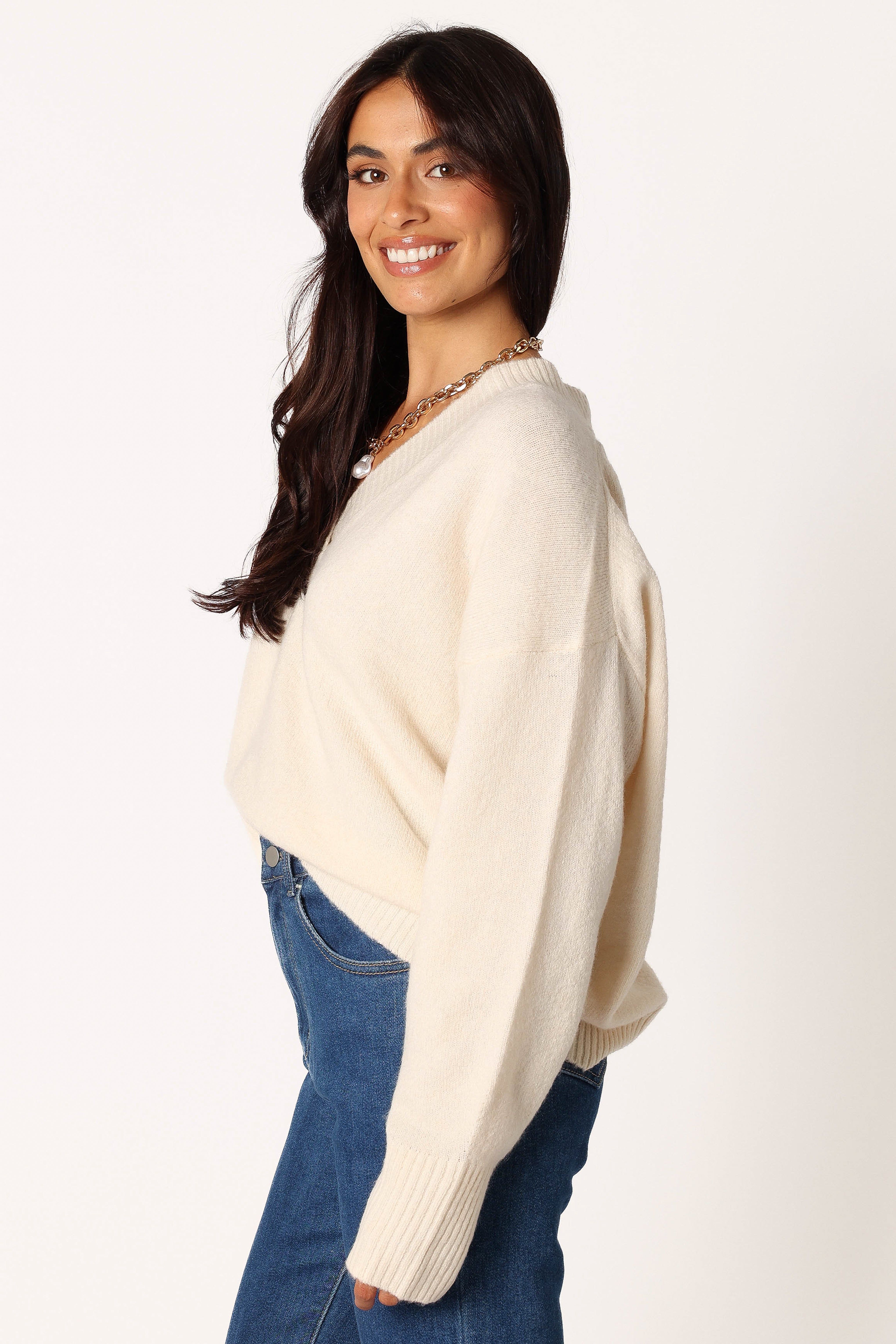 Palmer Vneck Knit Sweater - Cream sold by Petal & Pup product image thumbnail 2