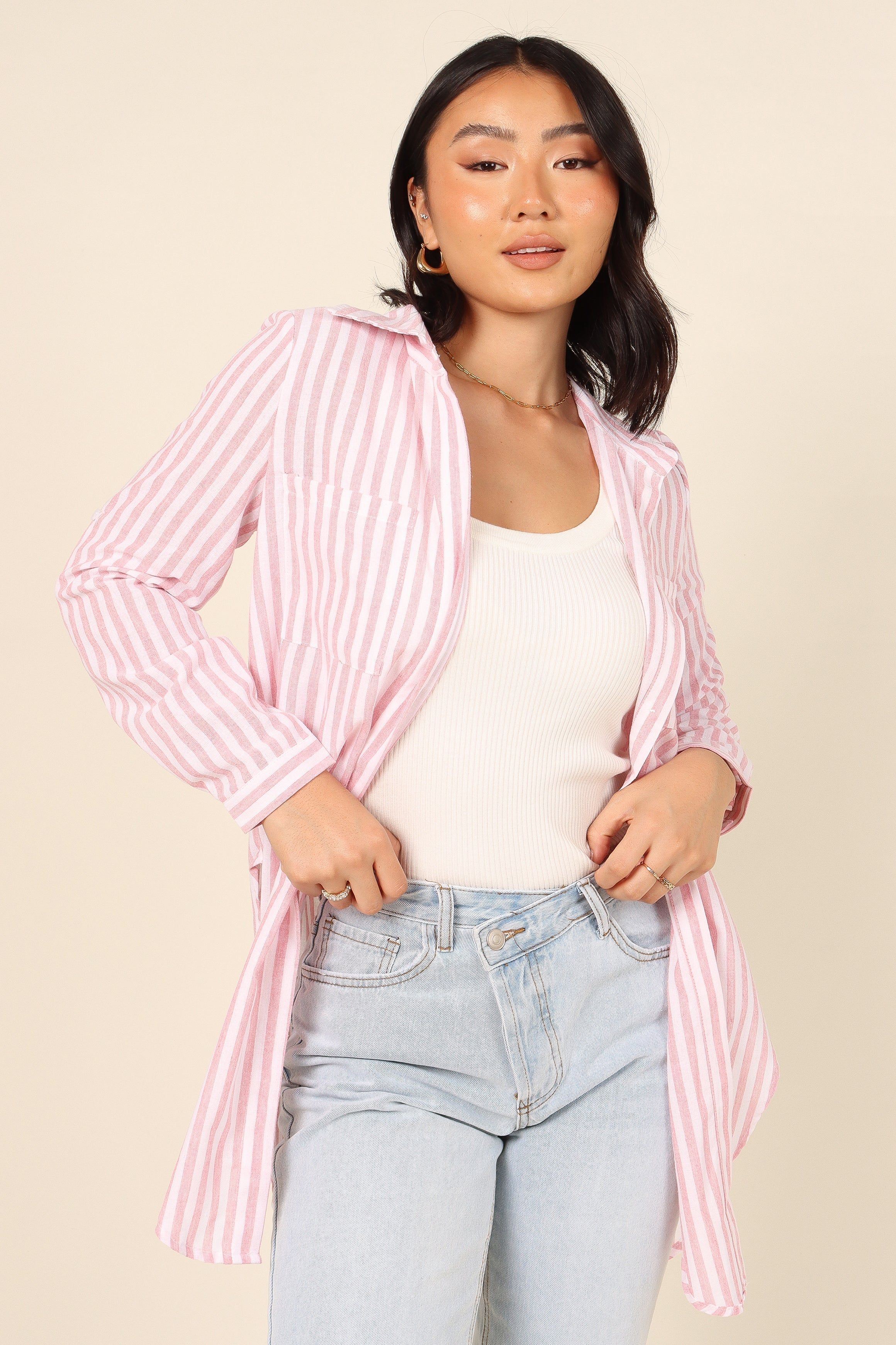 Natalia Shirt - Pink Stripe sold by Petal & Pup