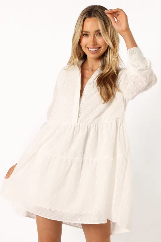 Delia Long Sleeve Mini Dress - White sold by Petal & Pup
