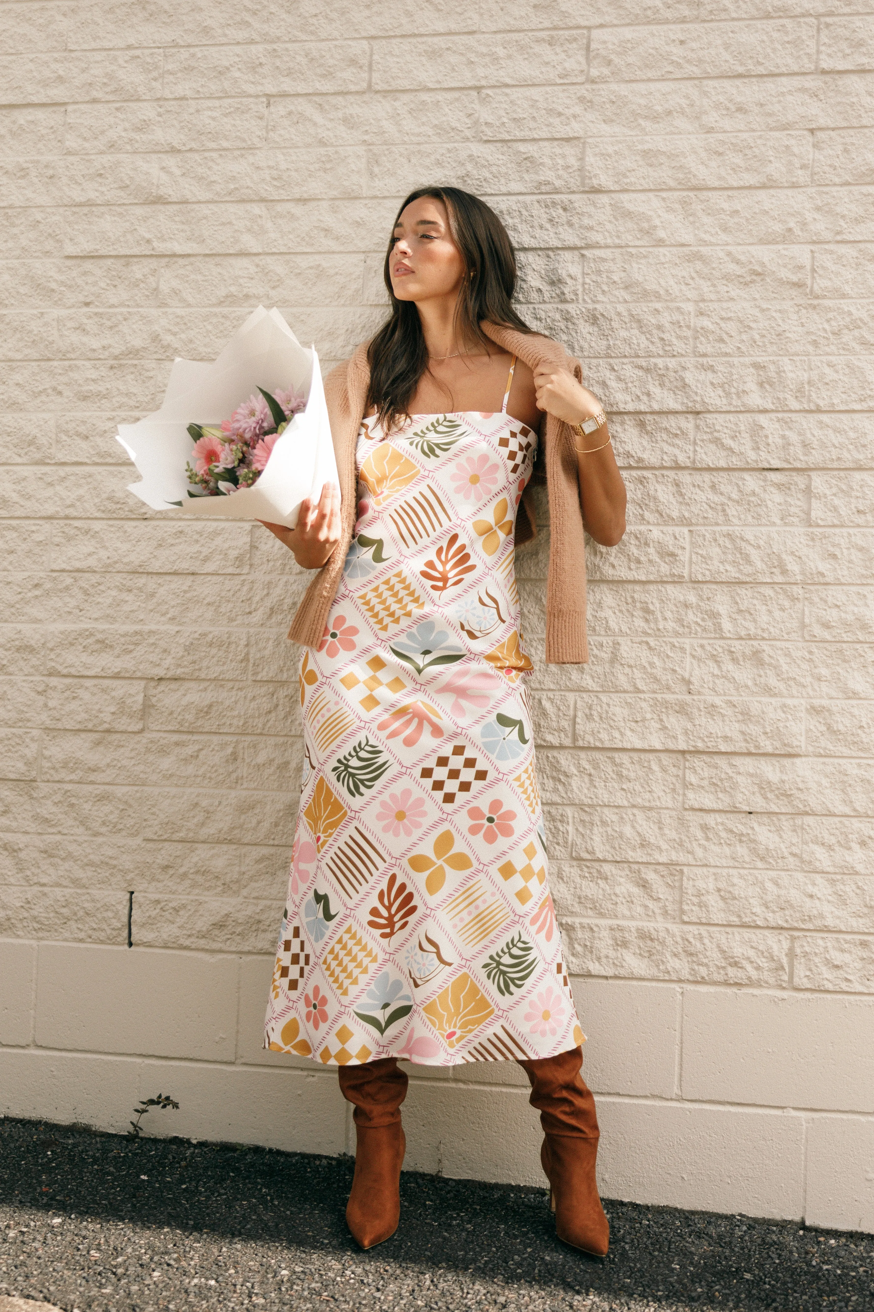 Darlene Maxi Slip Dress - White Multi sold by Petal & Pup