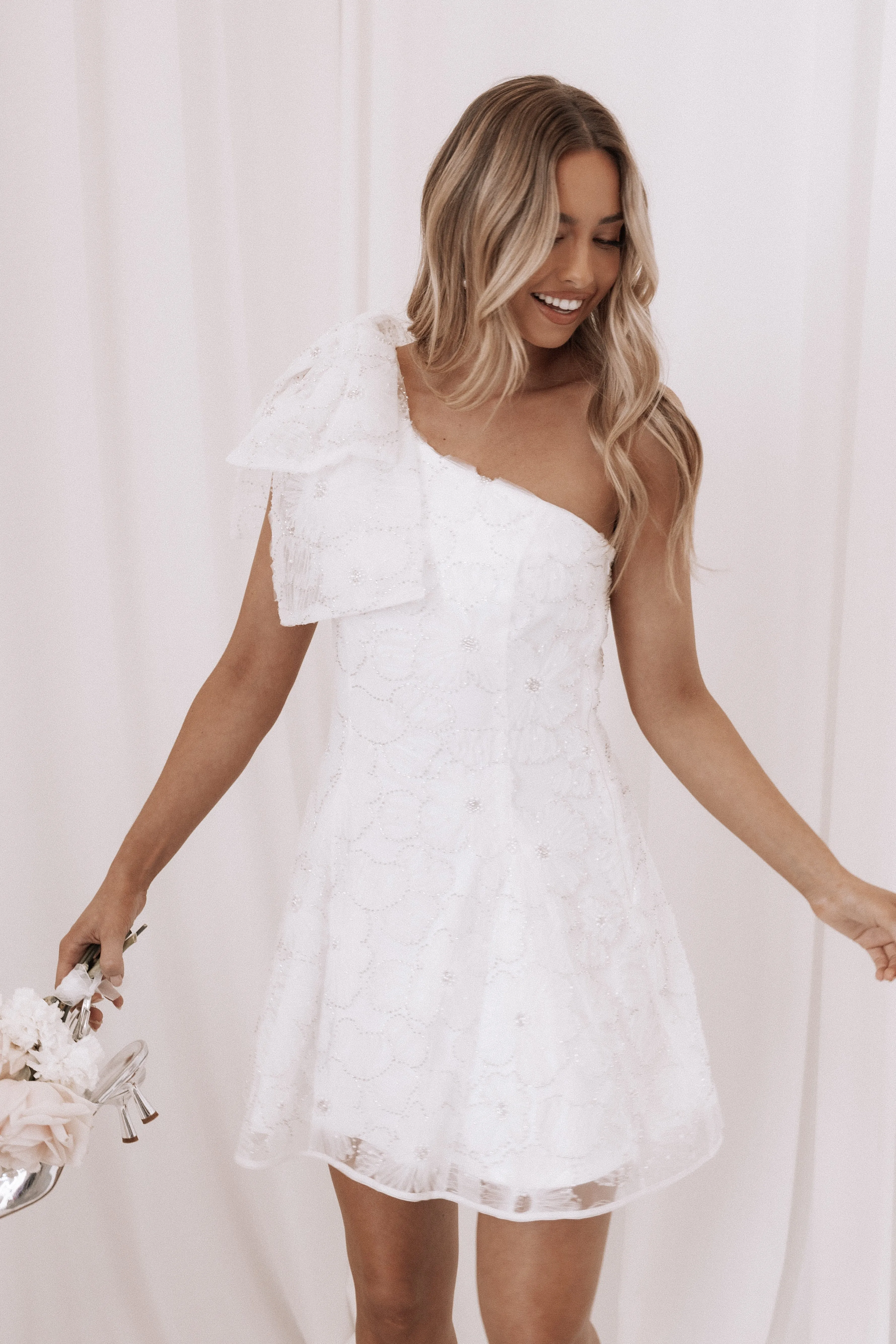 Ashly Off Shoulder Mini Dress - White sold by Petal & Pup product image thumbnail 2