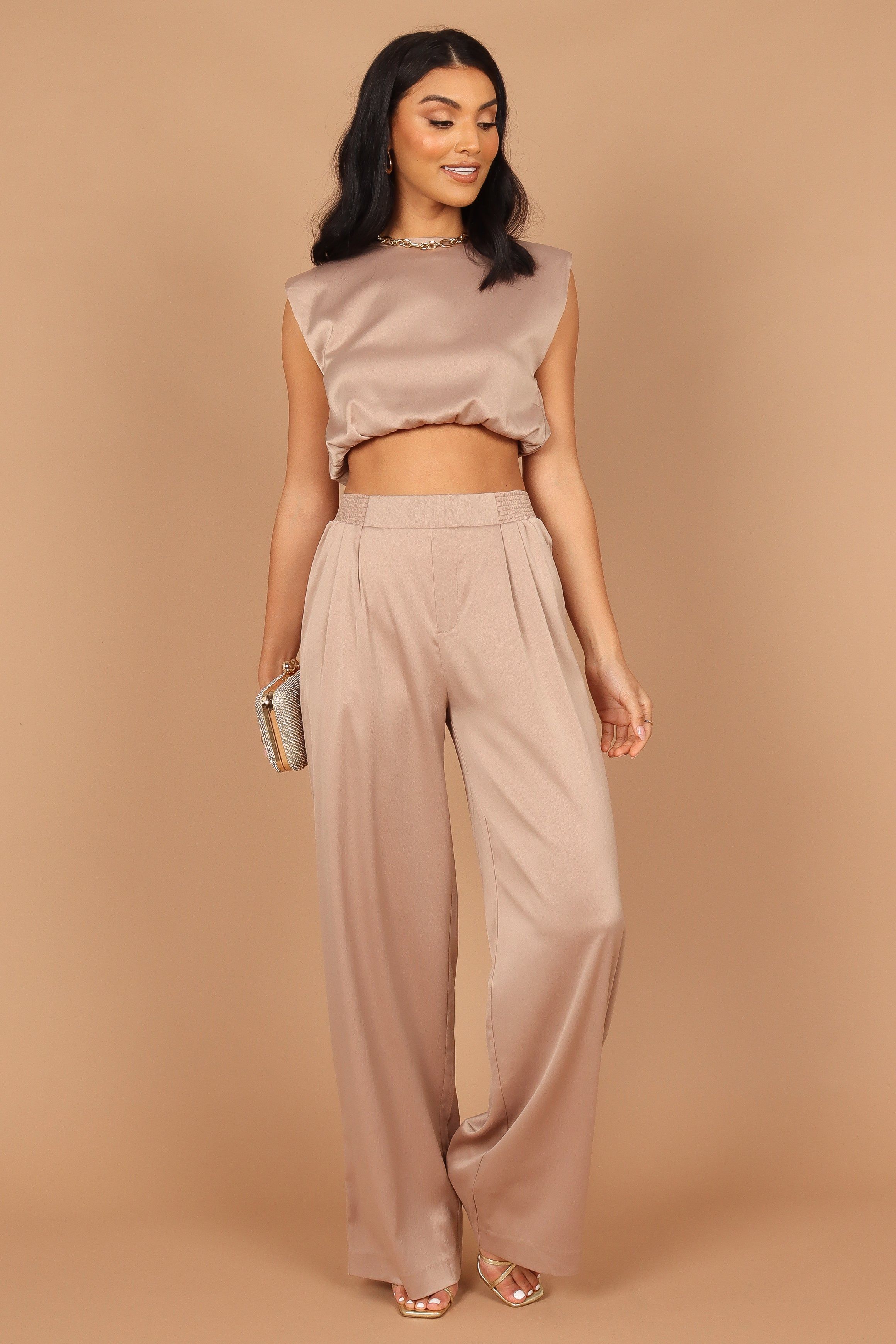 Elia Crop Top and Palazzo Pant Set - Mocha sold by Petal & Pup