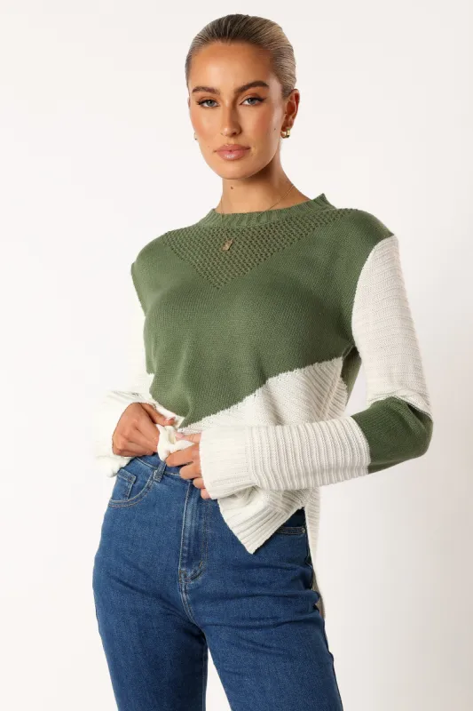 Lauryn Knit Sweater - Ivory/Olive sold by Petal & Pup