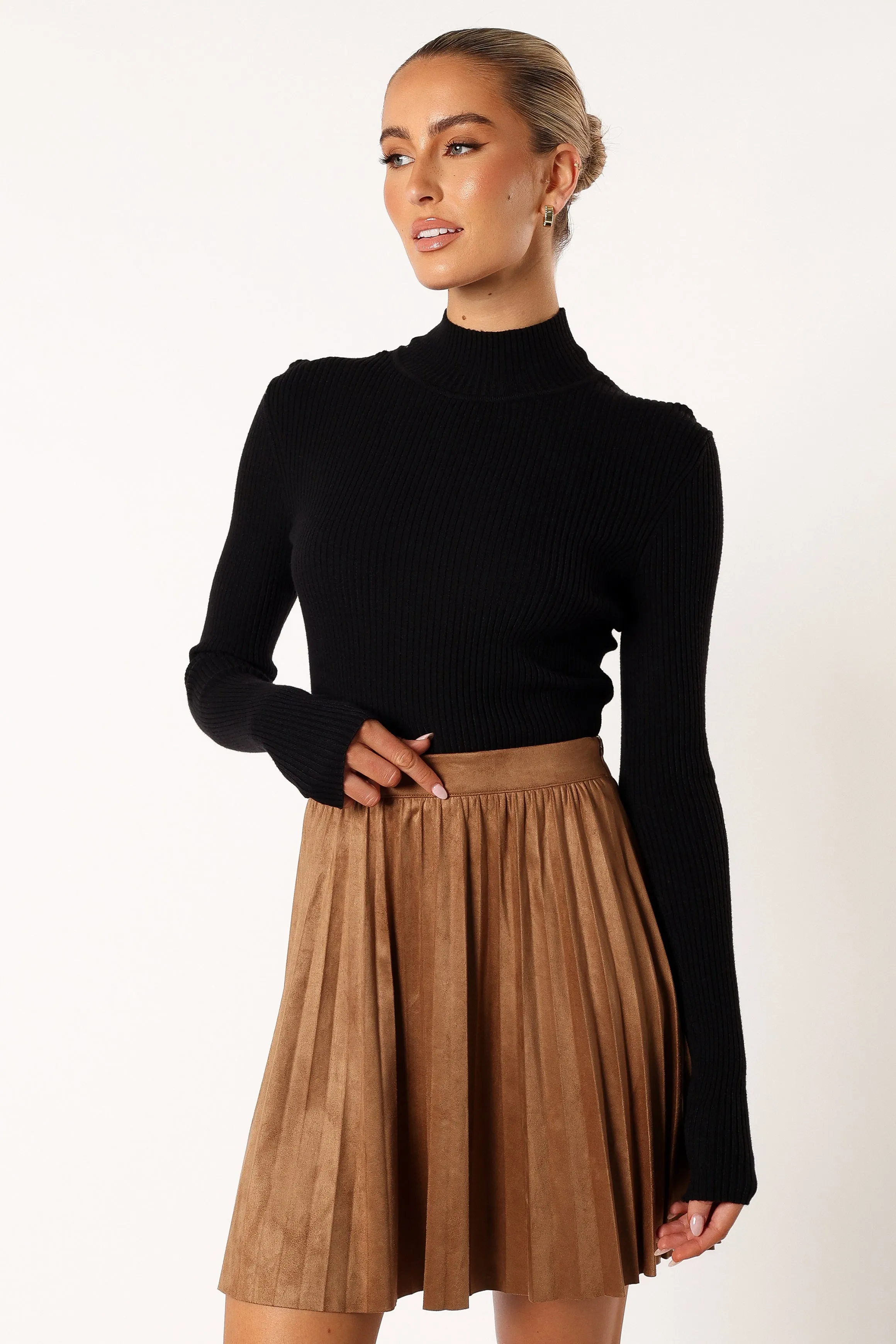 Lizzie Faux Suede Mini Skirt - Brown sold by Petal & Pup product image thumbnail 3
