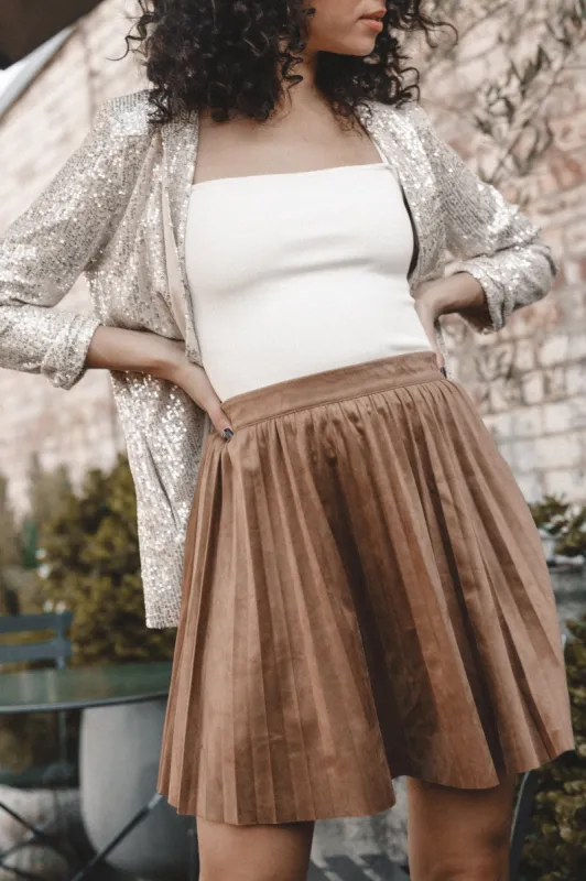 Lizzie Faux Suede Mini Skirt - Brown sold by Petal & Pup