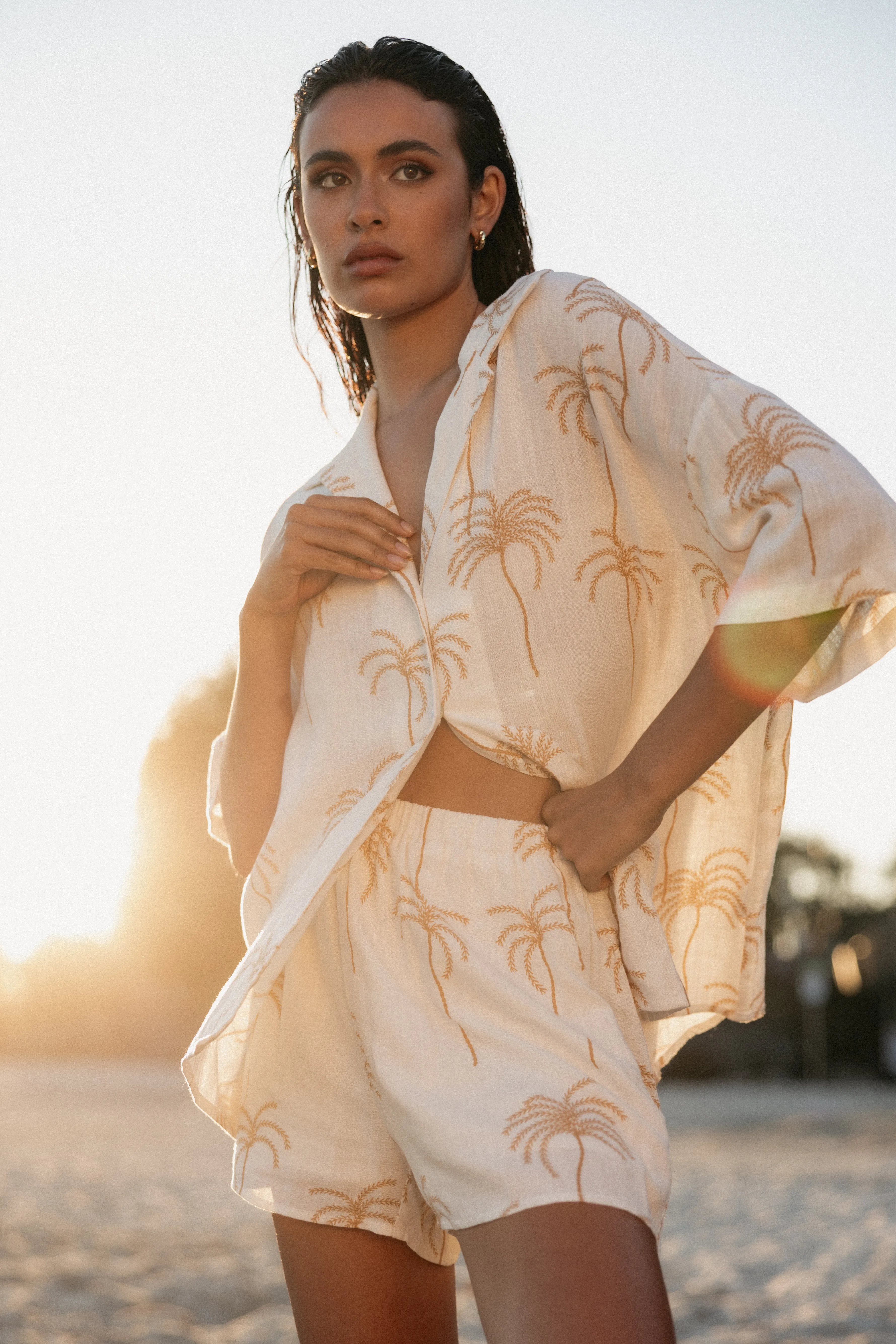 Amira Short Sleeve Shirt - Palm Print sold by Petal & Pup