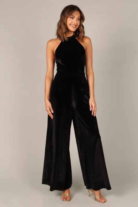 Aria Velvet Jumpsuit - Black sold by Petal & Pup