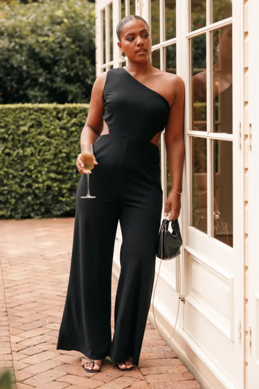 Tina One Shoulder Jumpsuit - Black sold by Petal & Pup