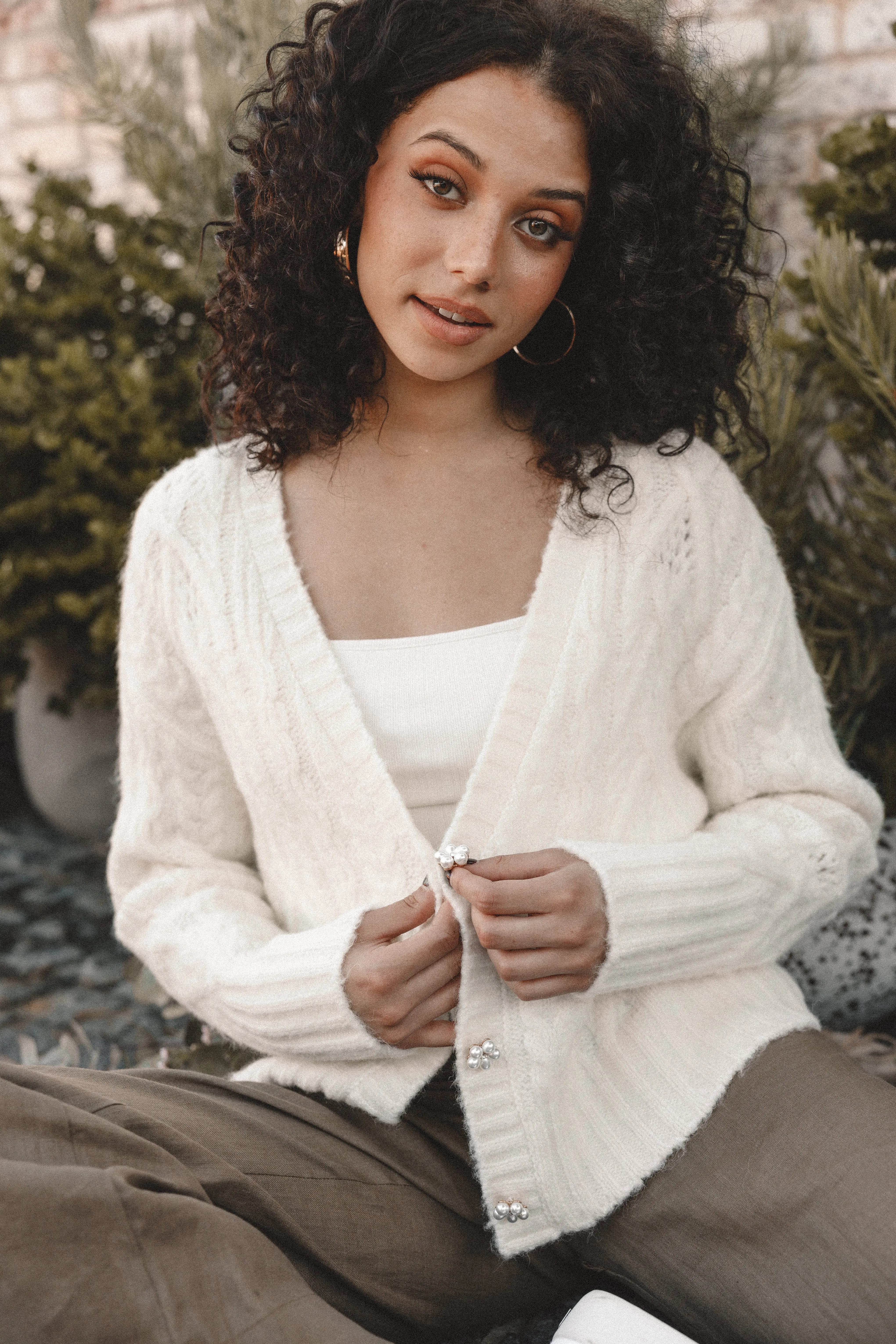 Alessandra Crystal Button Cardigan - Cream sold by Petal & Pup