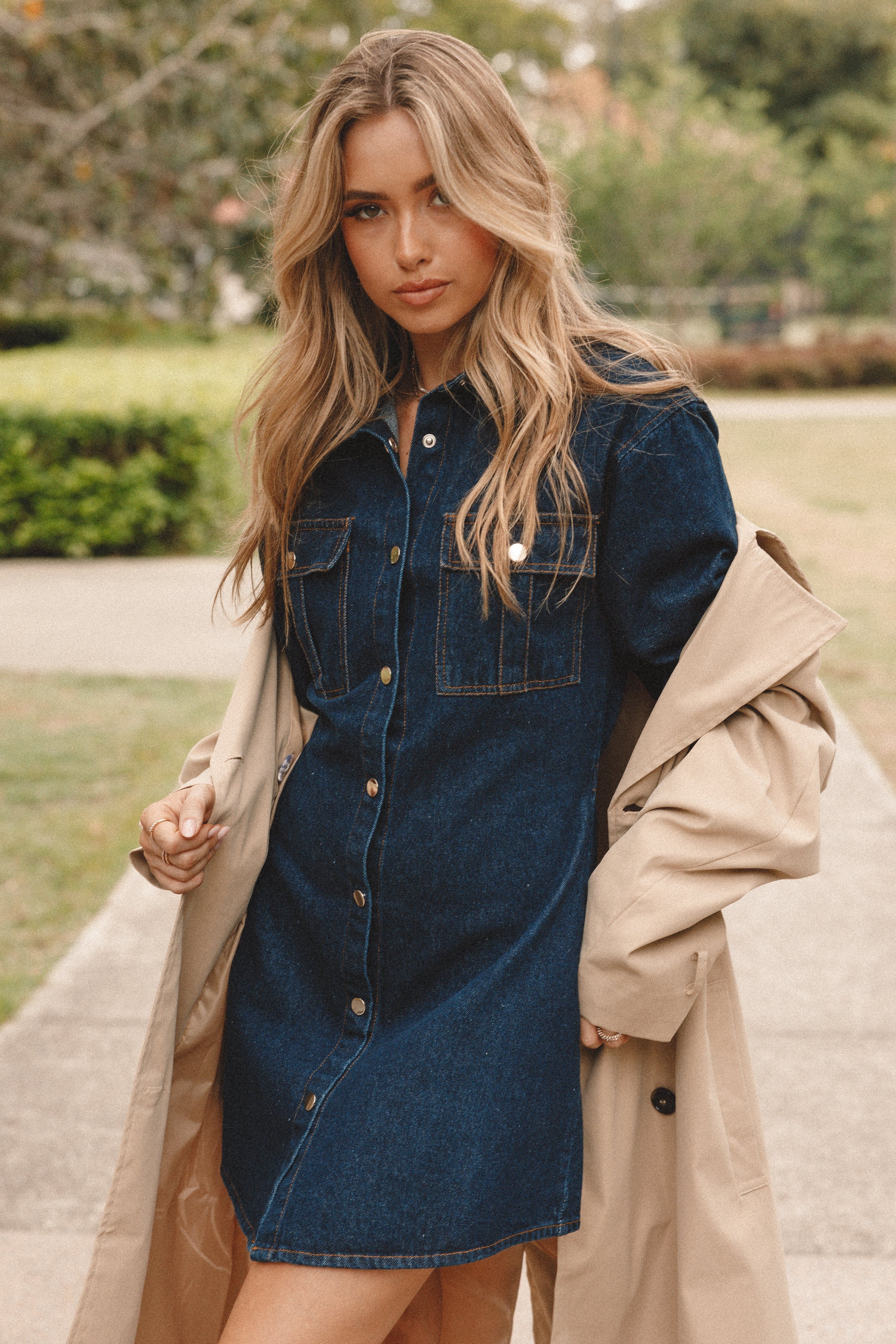 Hailey Denim Mini Dress - Dark Denim sold by Petal & Pup