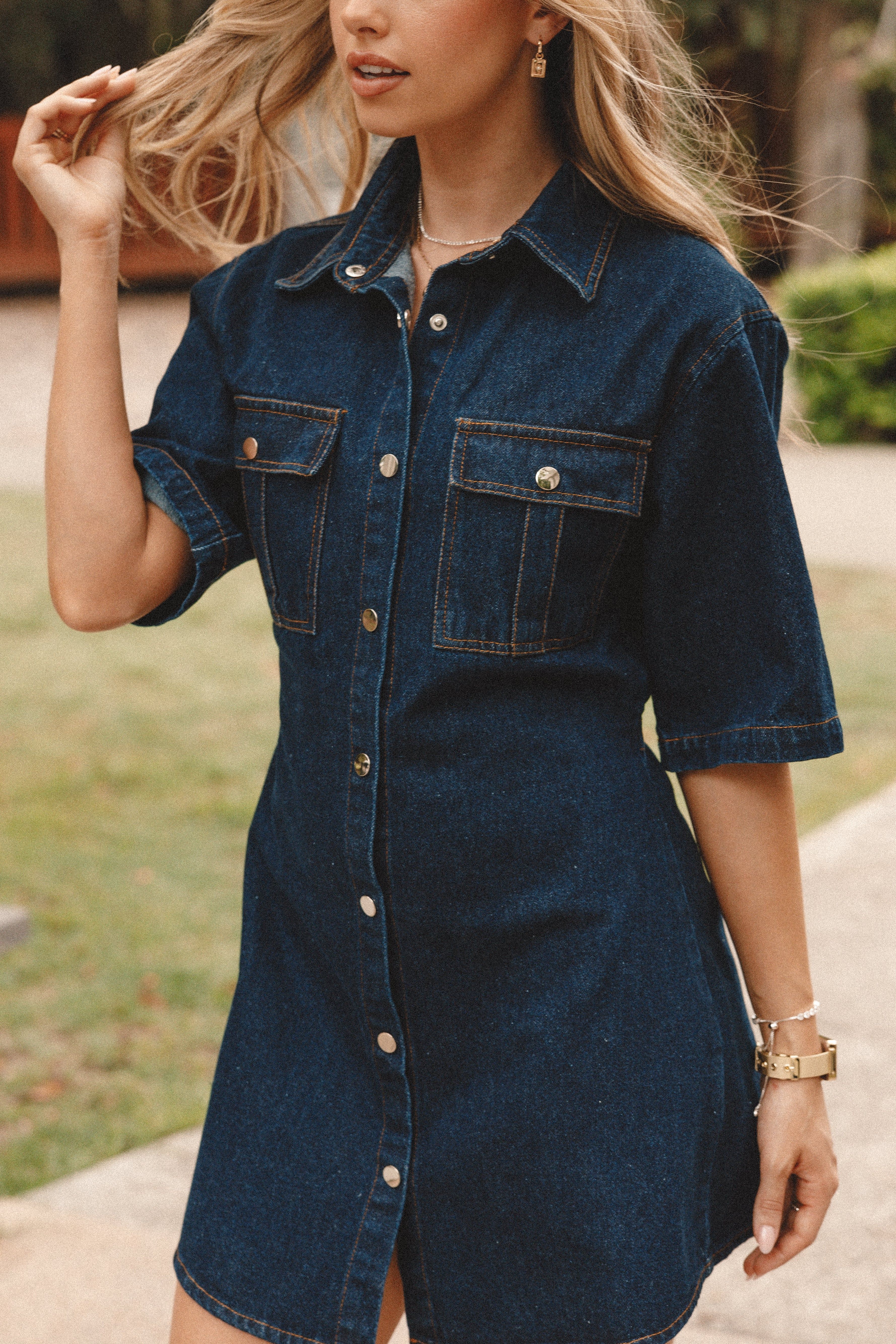 Hailey Denim Mini Dress - Dark Denim sold by Petal & Pup product image thumbnail 2