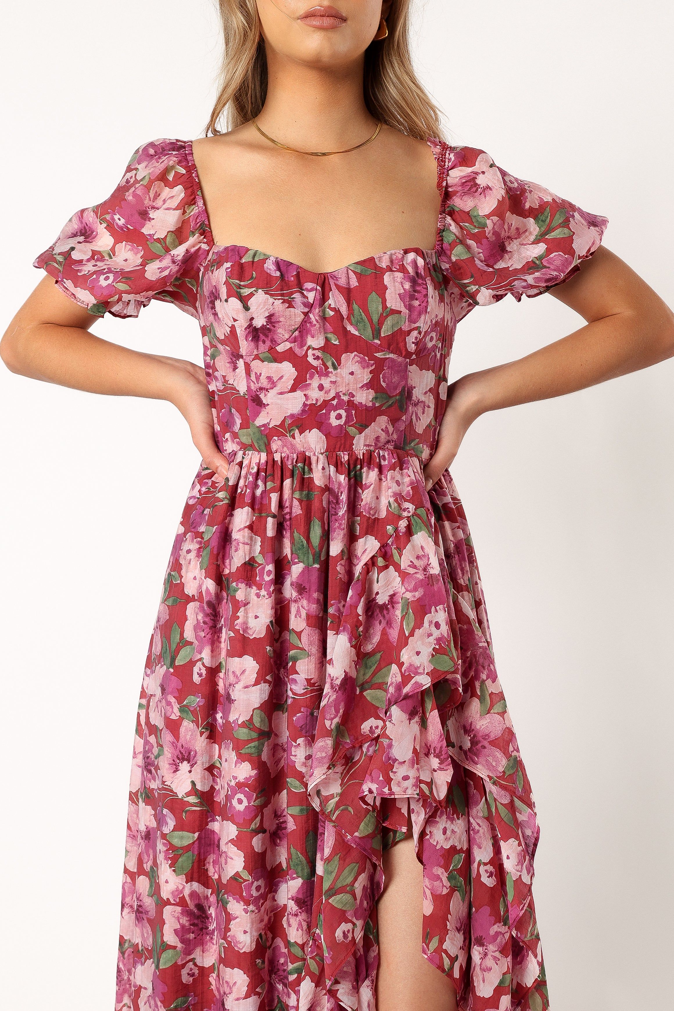 Rita Tiered Maxi Dress - Berry Floral sold by Petal & Pup product image thumbnail 4