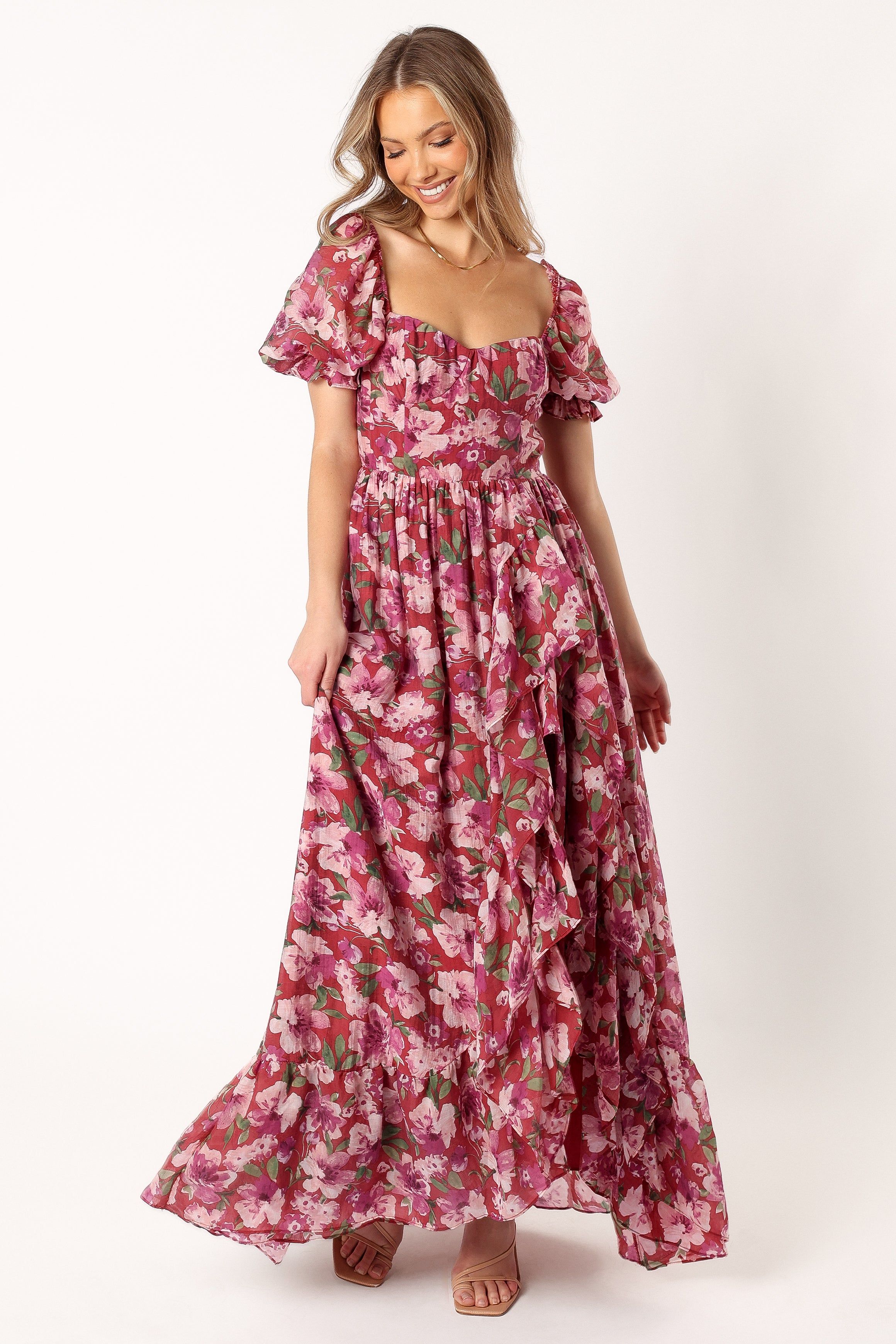 Rita Tiered Maxi Dress - Berry Floral sold by Petal & Pup