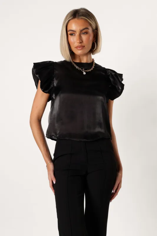 Marianna Ruffle Sleeve Top - Black sold by Petal & Pup