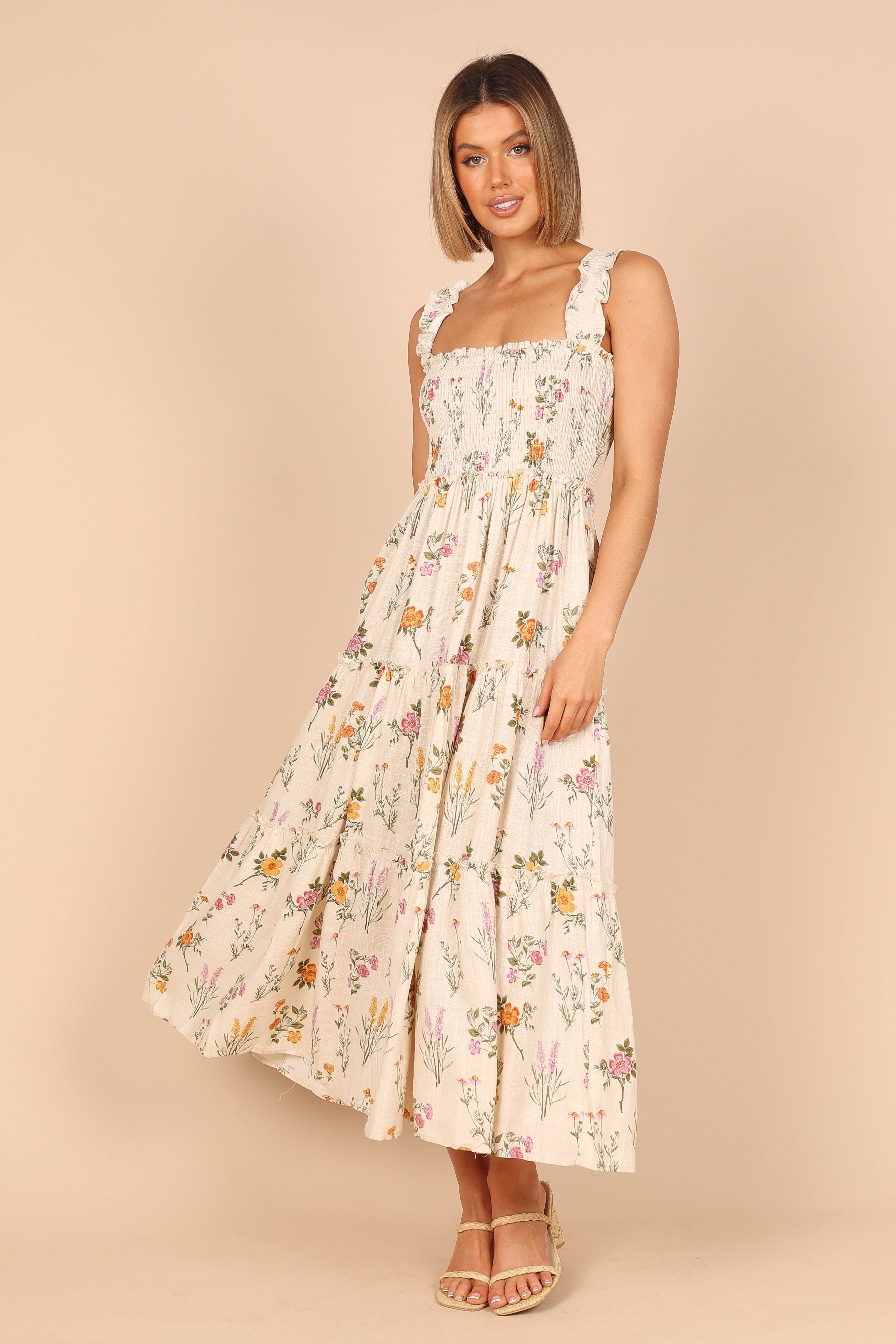 August Shirred Maxi Dress - Beige Floral sold by Petal & Pup product image thumbnail 3