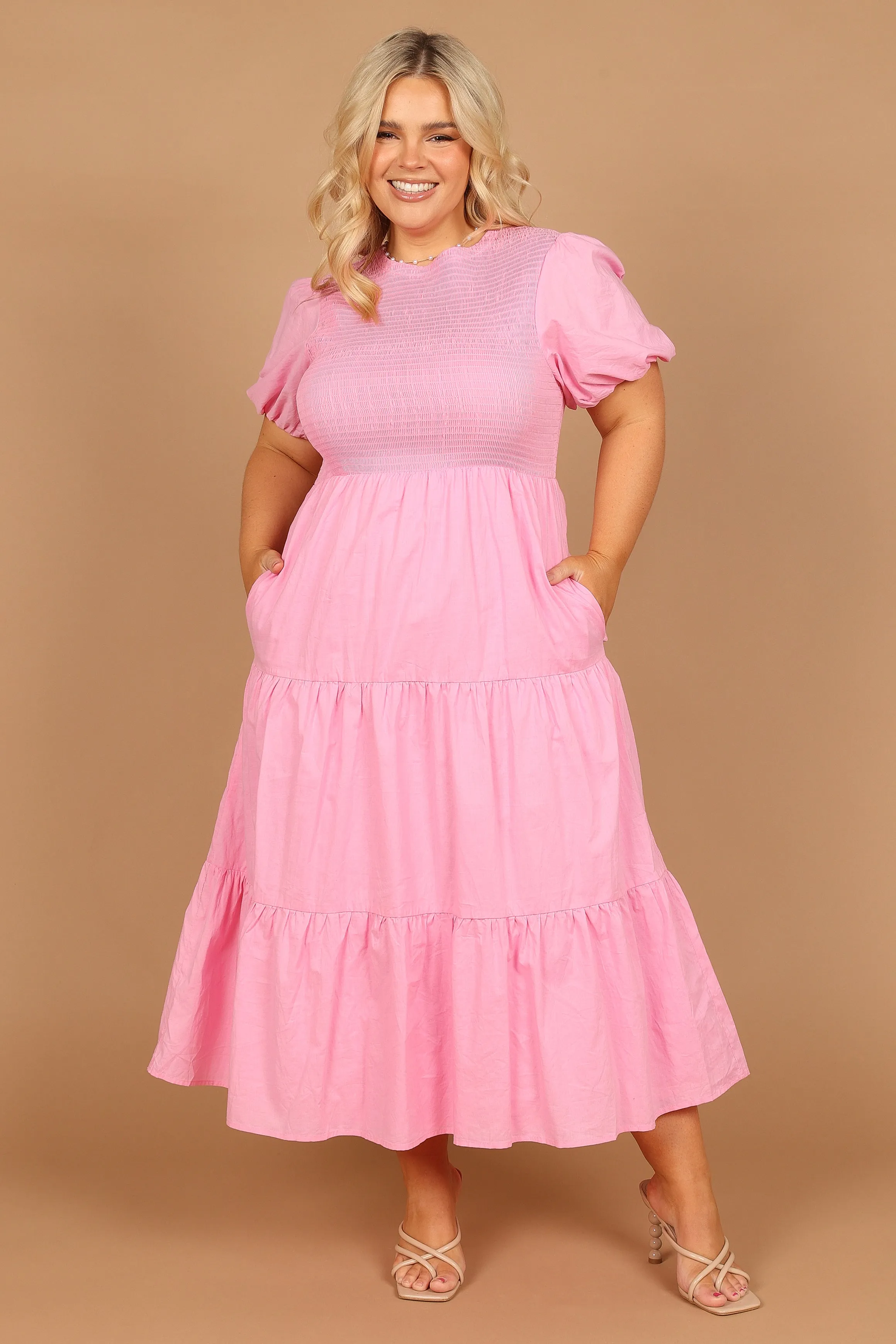 Naura Shirred Tiered Midi Dress - Pink sold by Petal & Pup product image thumbnail 3