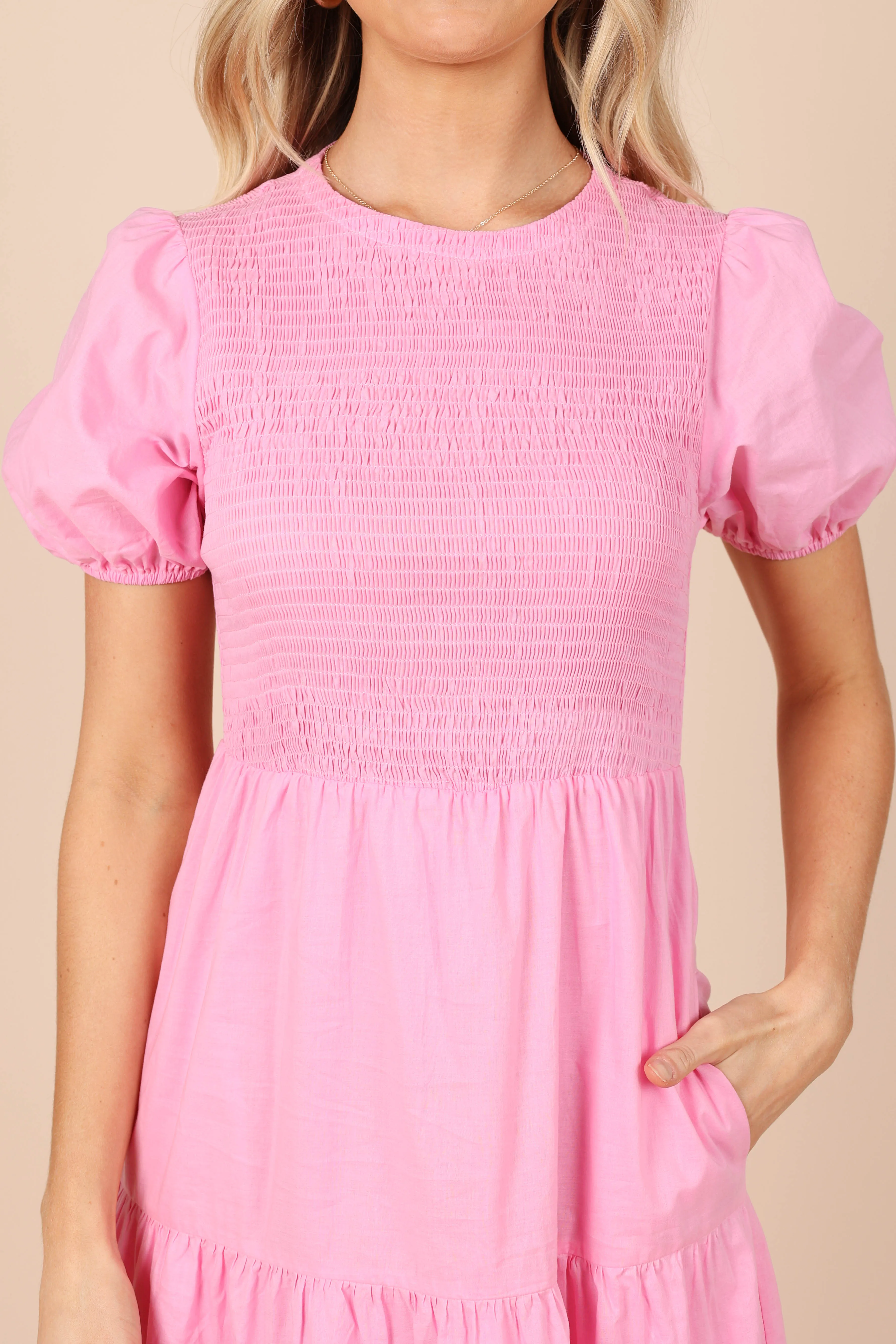 Naura Shirred Tiered Midi Dress - Pink sold by Petal & Pup product image thumbnail 2