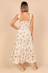 August Shirred Maxi Dress - Beige Floral sold by Petal & Pup