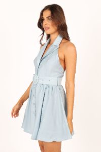 Monroe Halterneck Mini Dress - Blue sold by Petal & Pup