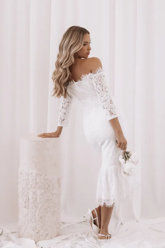 Lindy Midi Dress - White sold by Petal & Pup