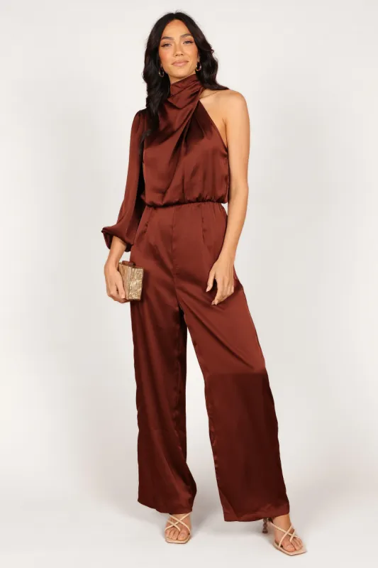 Savannah One Sleeve Jumpsuit - Chocolate sold by Petal & Pup
