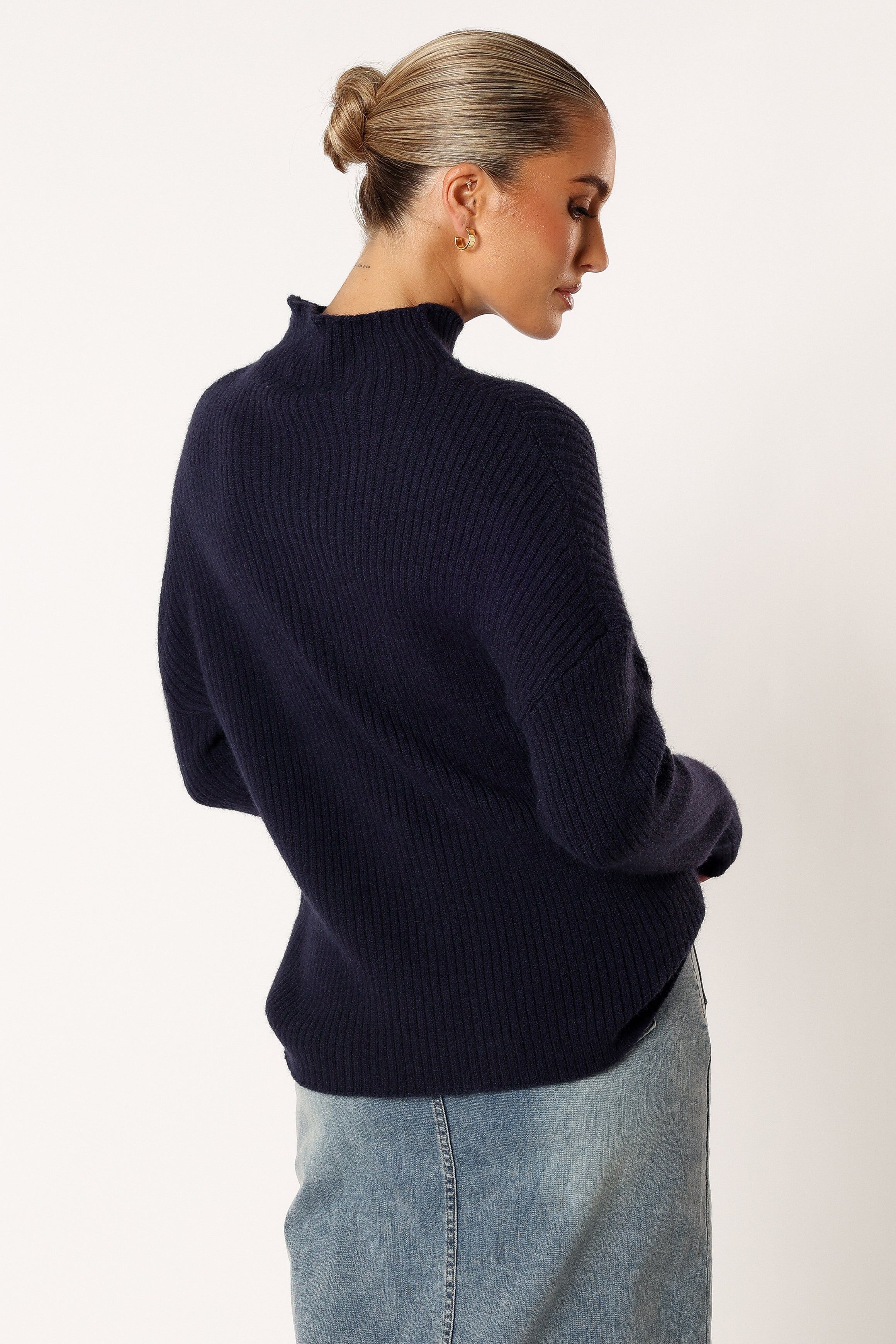 Kora Mock Neck Knit Sweater - Navy sold by Petal & Pup product image thumbnail 3