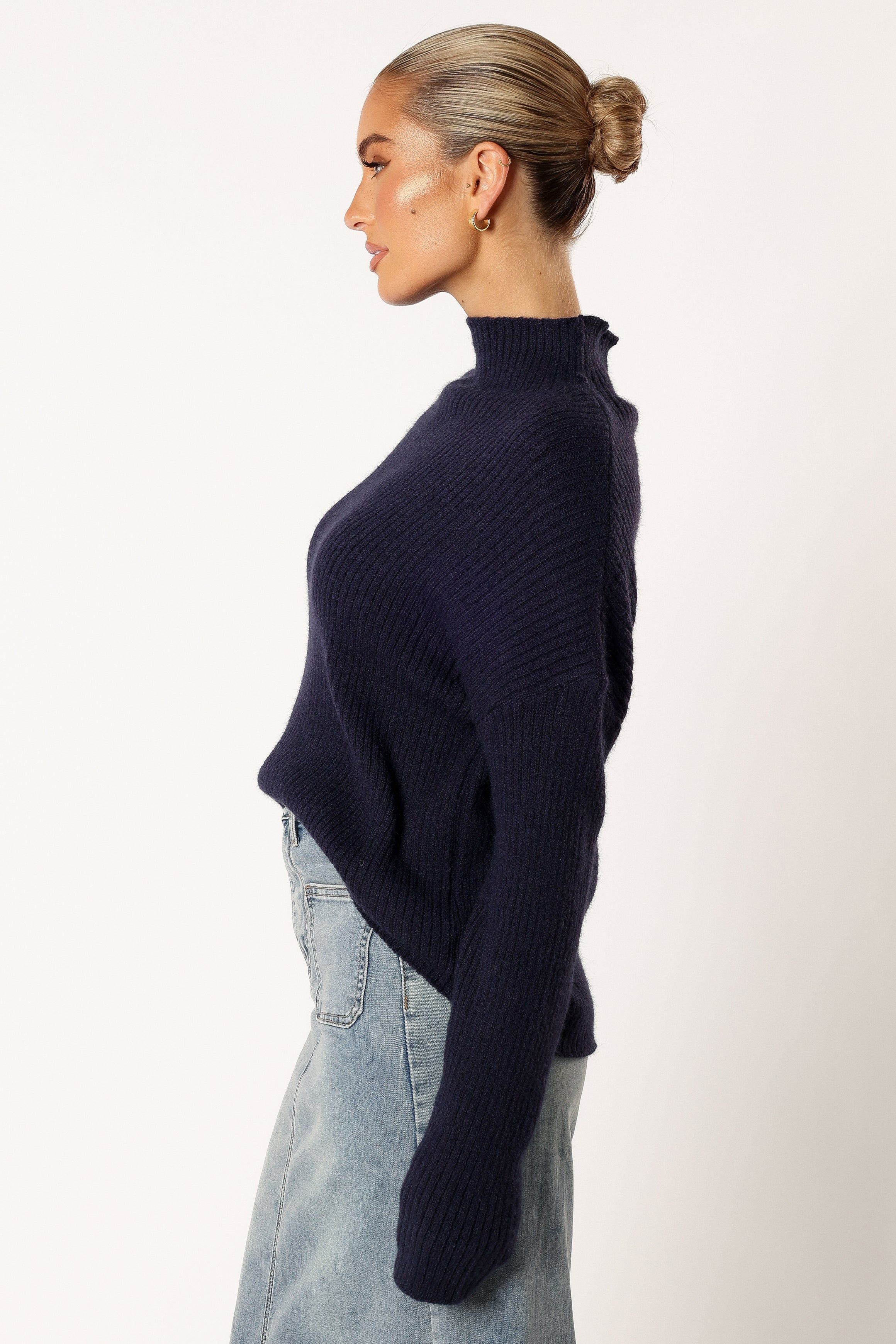 Kora Mock Neck Knit Sweater - Navy sold by Petal & Pup product image thumbnail 2