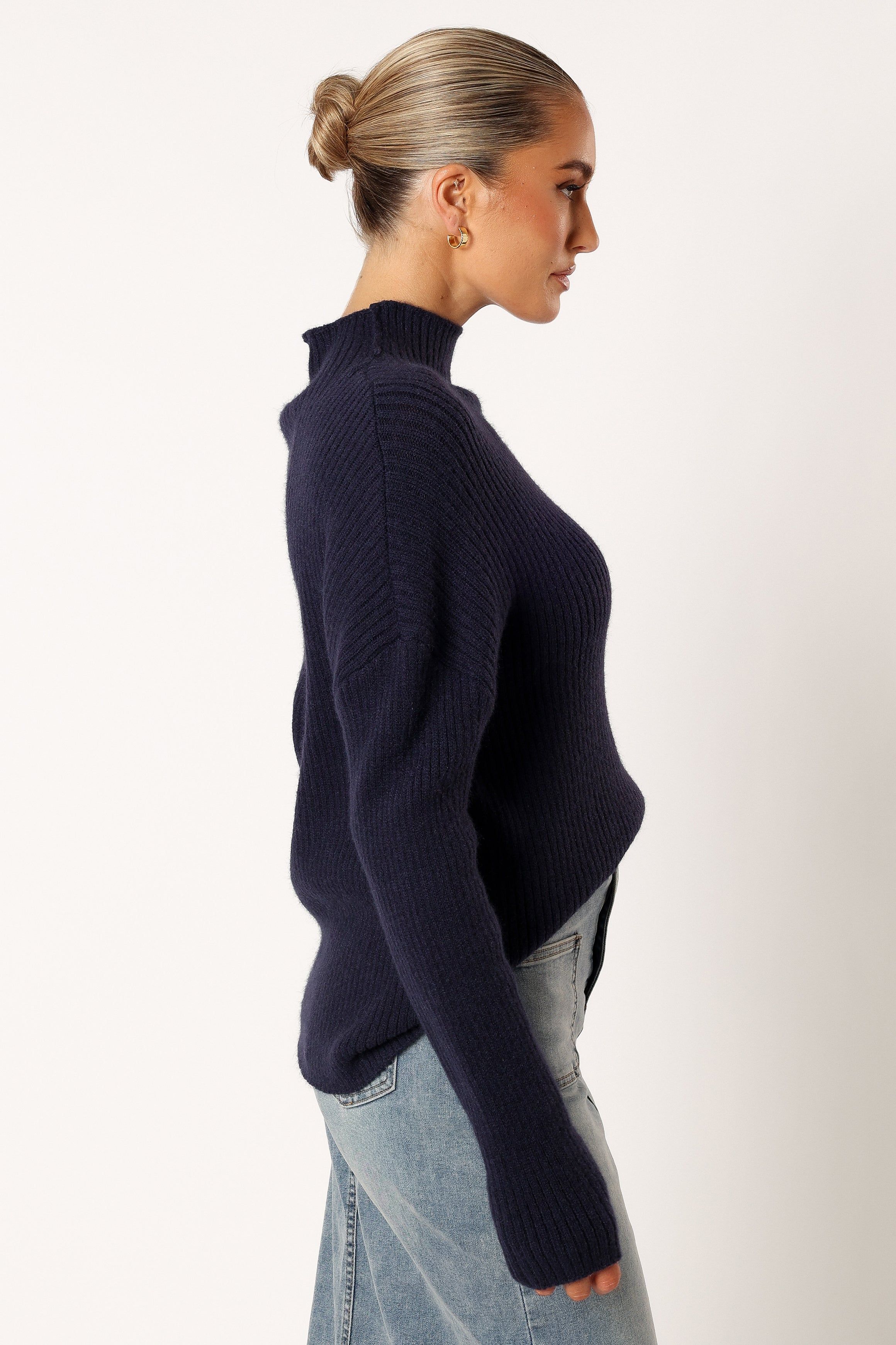 Kora Mock Neck Knit Sweater - Navy sold by Petal & Pup product image thumbnail 4